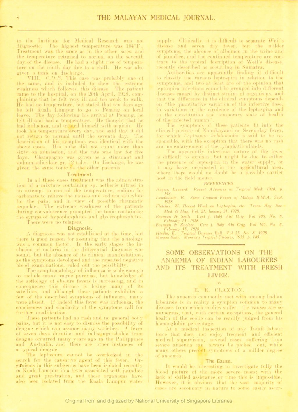 Miniature of Some Observations On The Anaemia Of Indian Labourers And Its Treatment With Fresh Liver