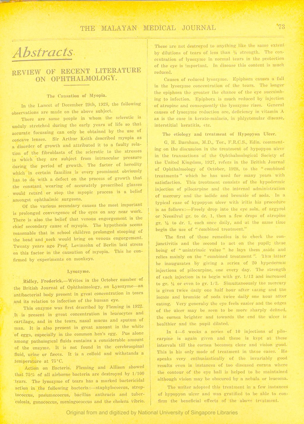 Miniature of The Malayan Medical Journal. Volume 4, Number 2. Abstratcs: Review Of Recent Literature On Opththalmology