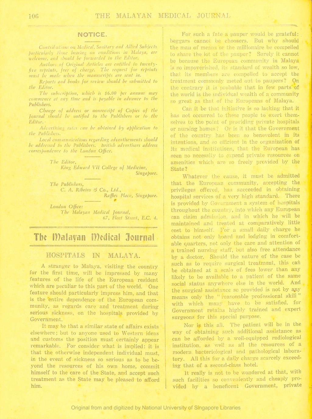 Miniature of The Malayan Medical Journal. Volume 4, Number 3. Notice