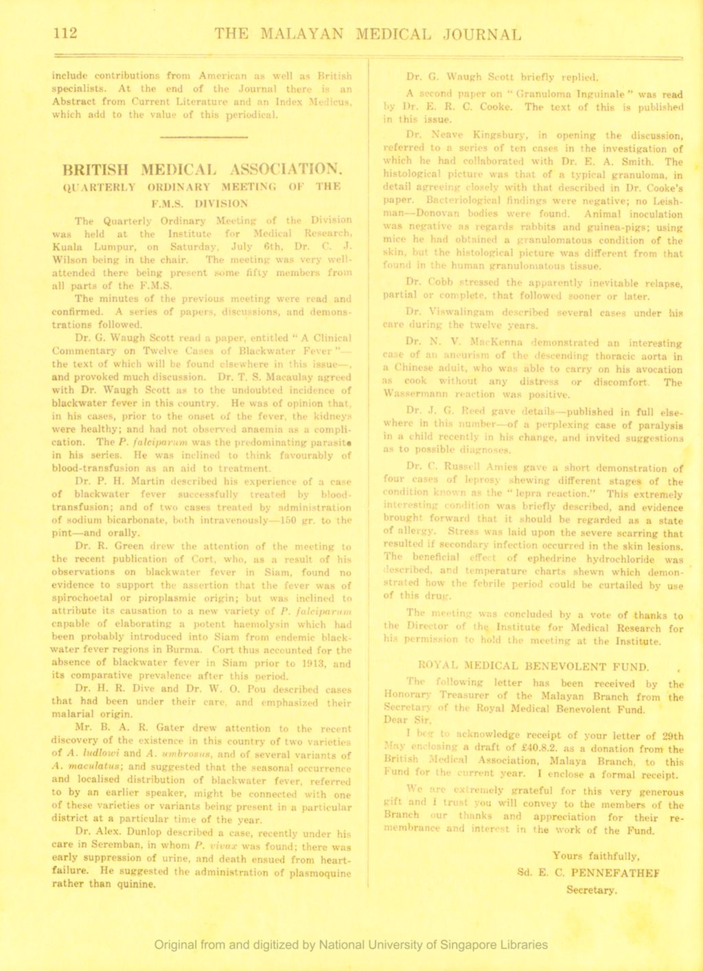 Miniature of The Malayan Medical Journal. Volume 4, Number 3. British Medical Association. Quarterly Ordinary Meeting Of The F.M.S. Division