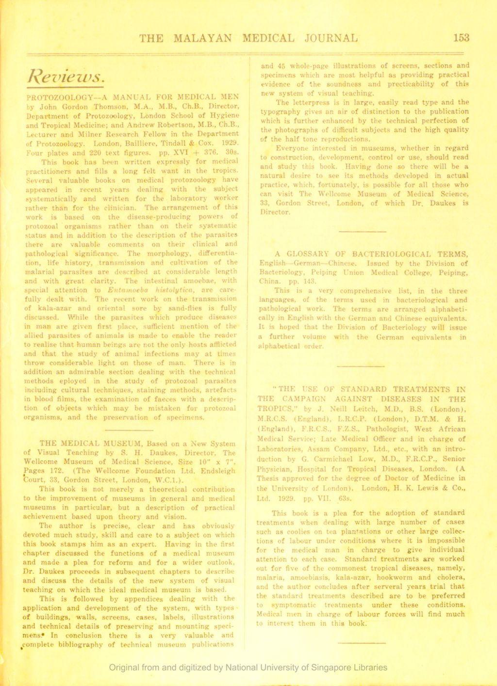 Miniature of The Malayan Medical Journal. Volume 4, Number 4. Reviews