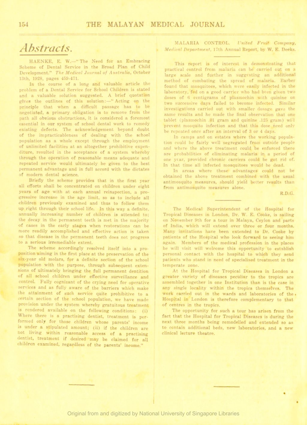 Miniature of The Malayan Medical Journal. Volume 4, Number 4. Abstracts