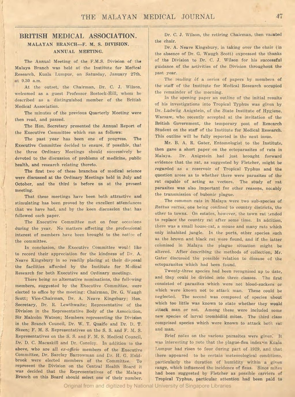 Miniature of The Malayan Medical Journal. Volume 5, Number 1. British Medical Association. Malayan Branchâ€”F. M. S. Division. Annual Meeting