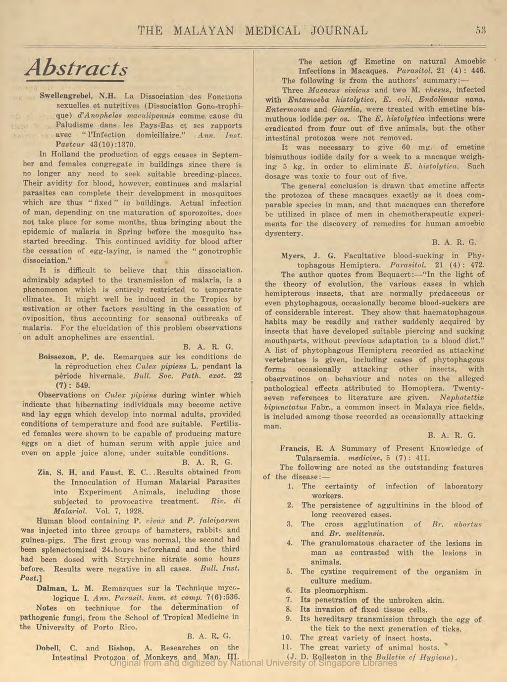 Miniature of The Malayan Medical Journal. Volume 5, Number 1. Abstracts