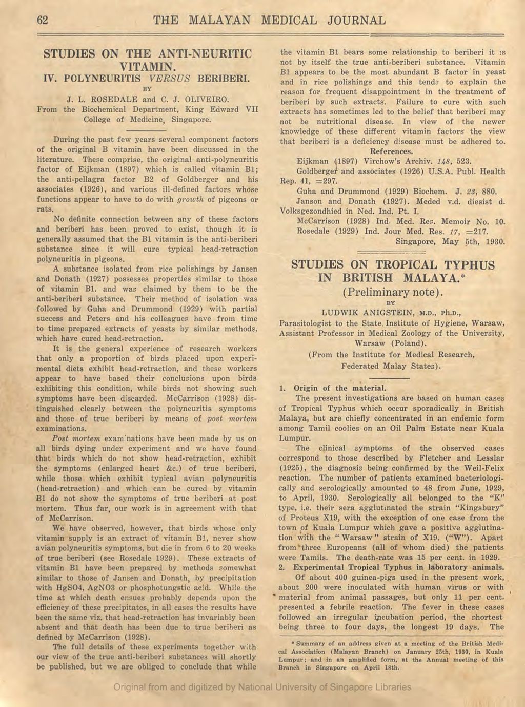 Miniature of Studies On The Anti-Neuritic Vitamin. Iv. Polyneuritis Versus Beriberi