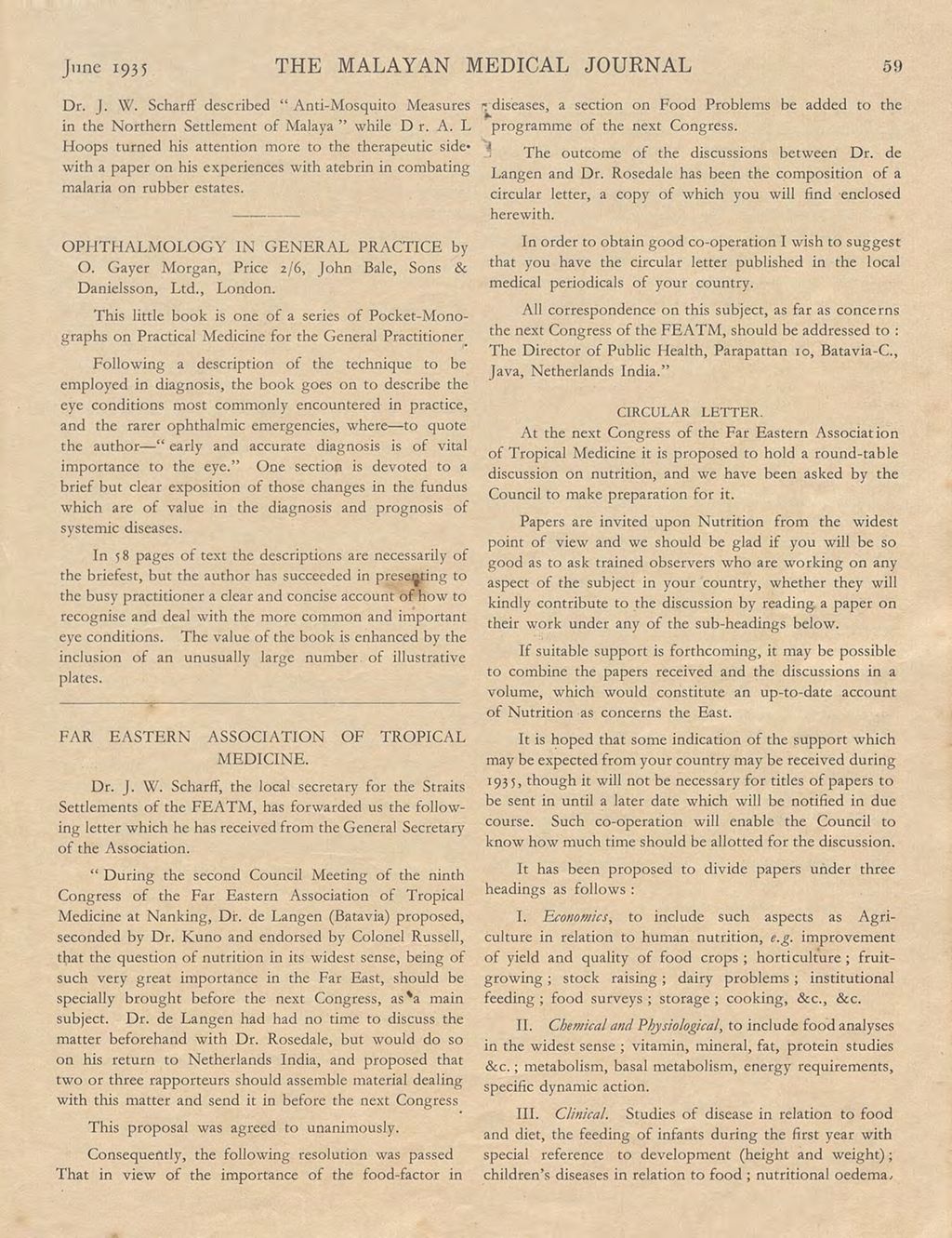 Miniature of The Malayan Medical Journal. Volume 10, 1935. Circular Letter