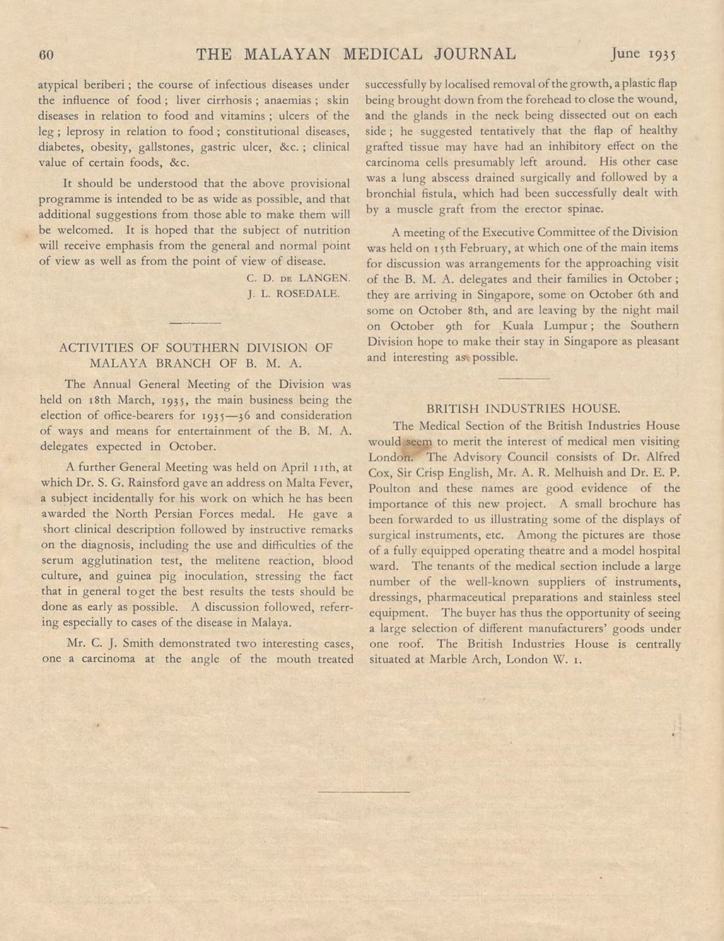 Miniature of Reviews: Activities of Southern Division of Malaya Branch of B.M.A.