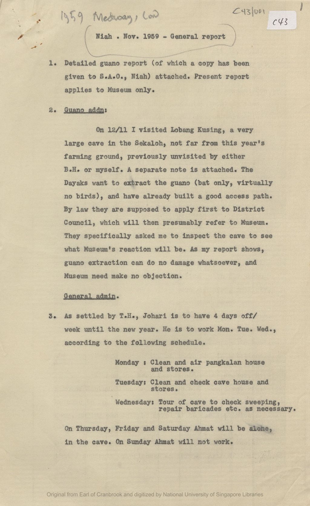 Miniature of General report on Niah: Nov 1959