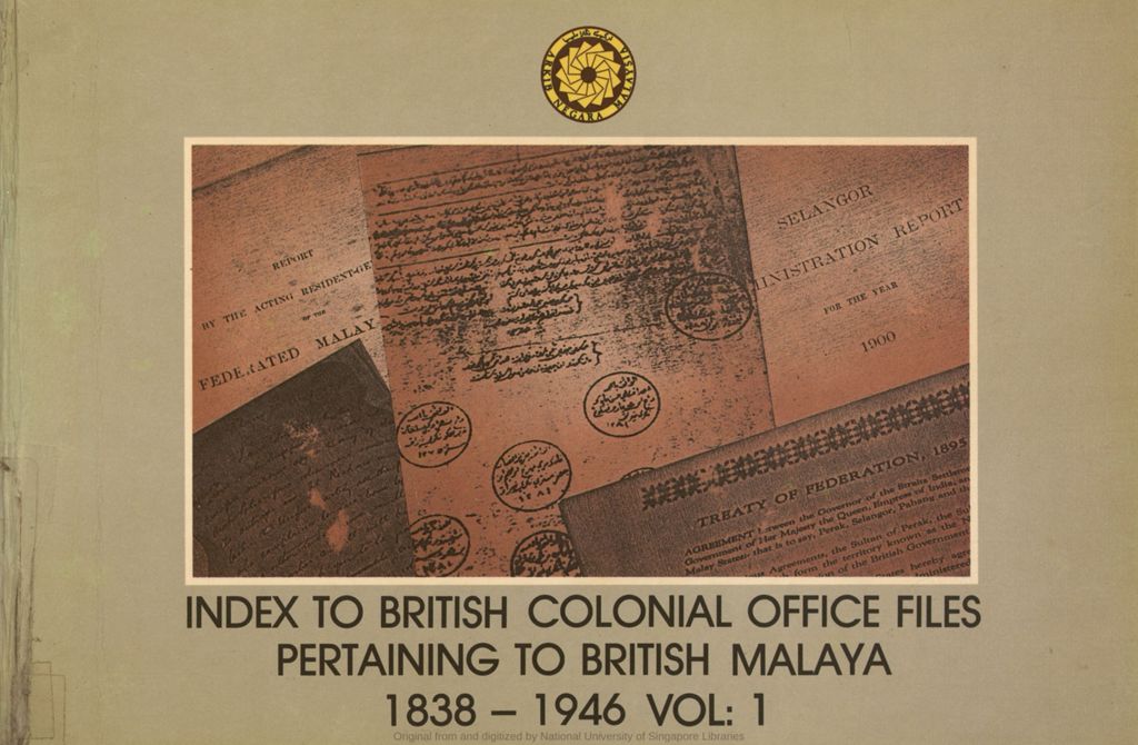 Miniature of Index to British Colonial Office files pertaining to British Malaya, Volume 1. CO 273 (1838-1900): File list