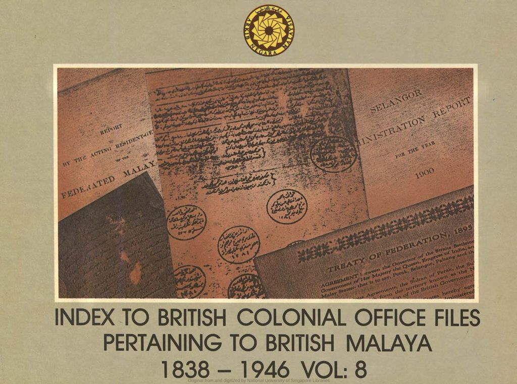 Miniature of Index to British Colonial Office files pertaining to British Malaya, Volume 8. CO 273 (1901-1919): Index (Pk - Zurich)