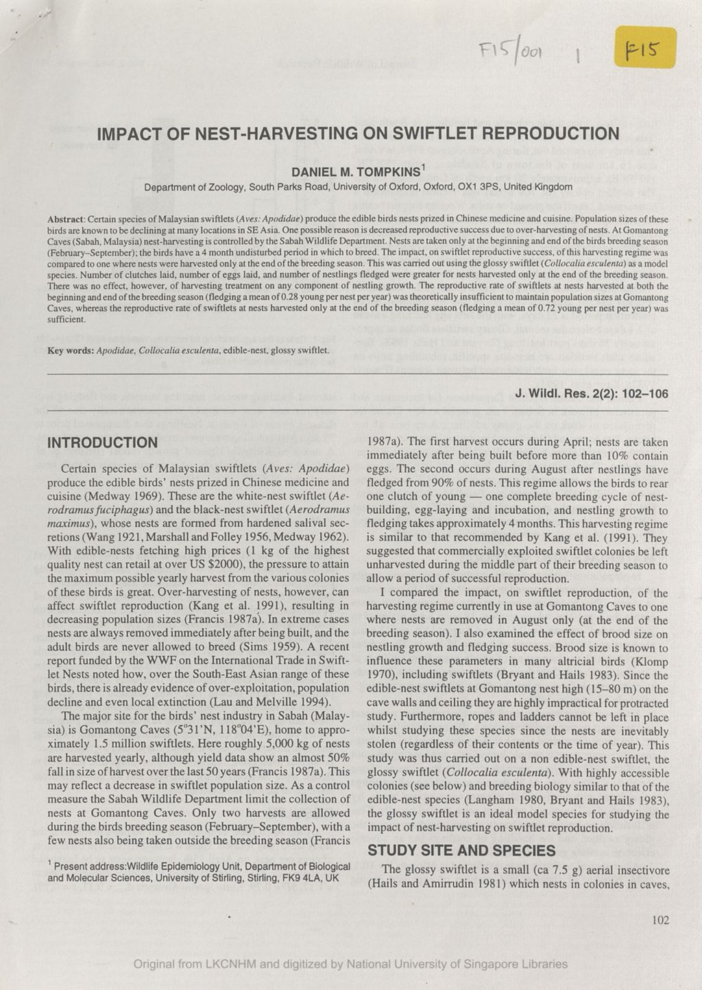 Miniature of Impact of nest-harvesting on swiftlet reproduction