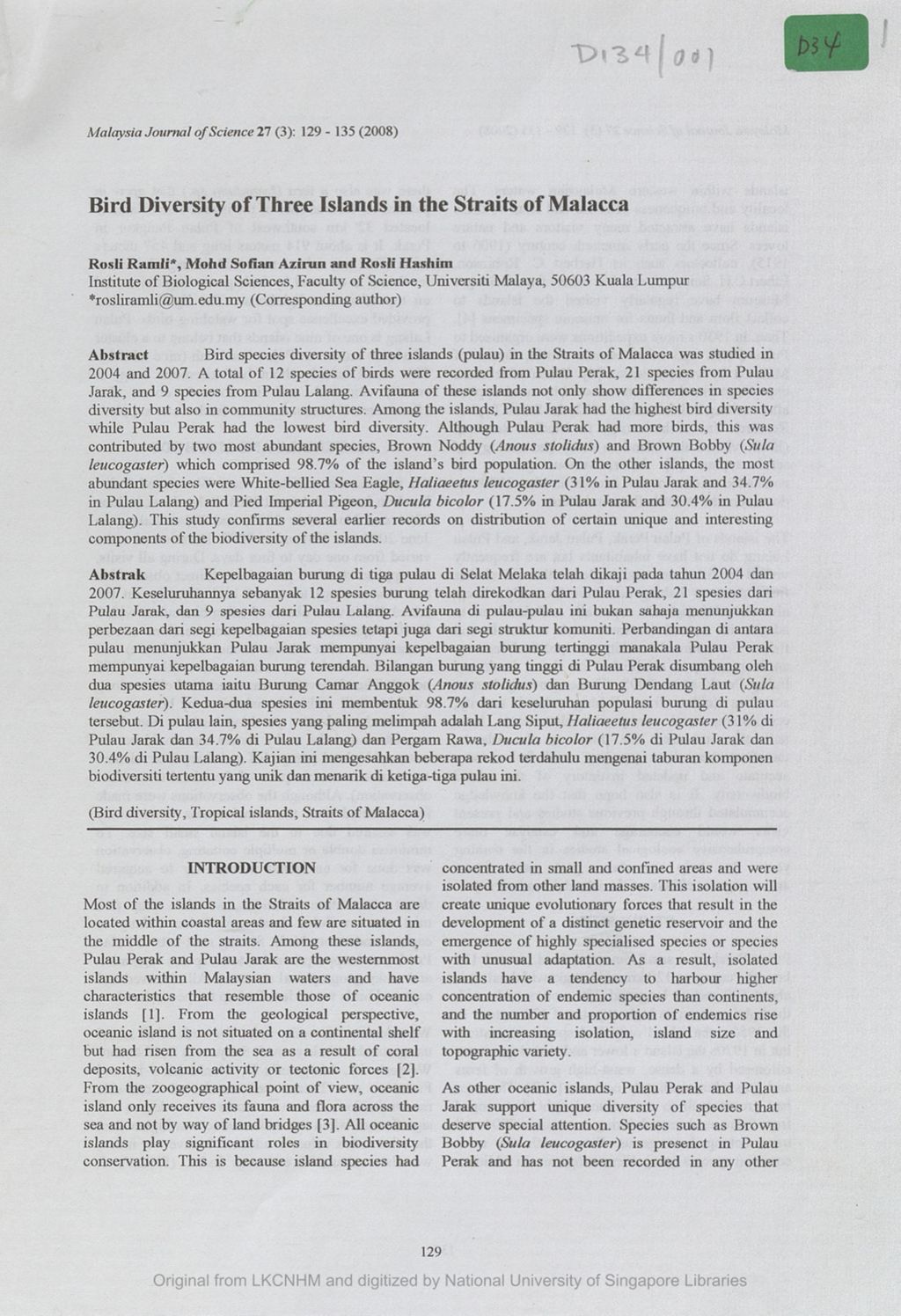 Miniature of Bird diversity of three islands in the Straits of Malacca