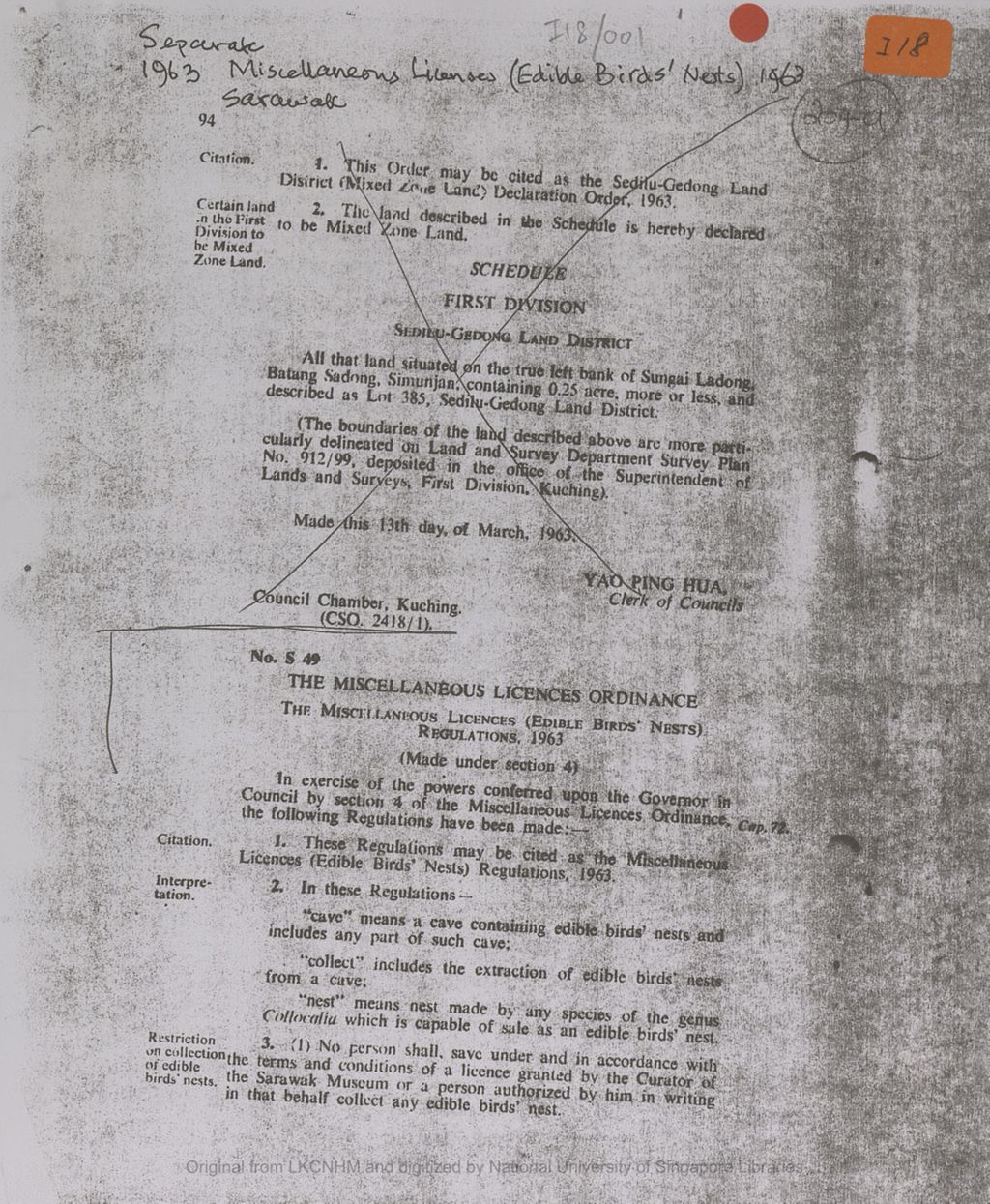 Miniature of Miscellaneous licences (edible birds' nests) Sarawak: regulations, 1963