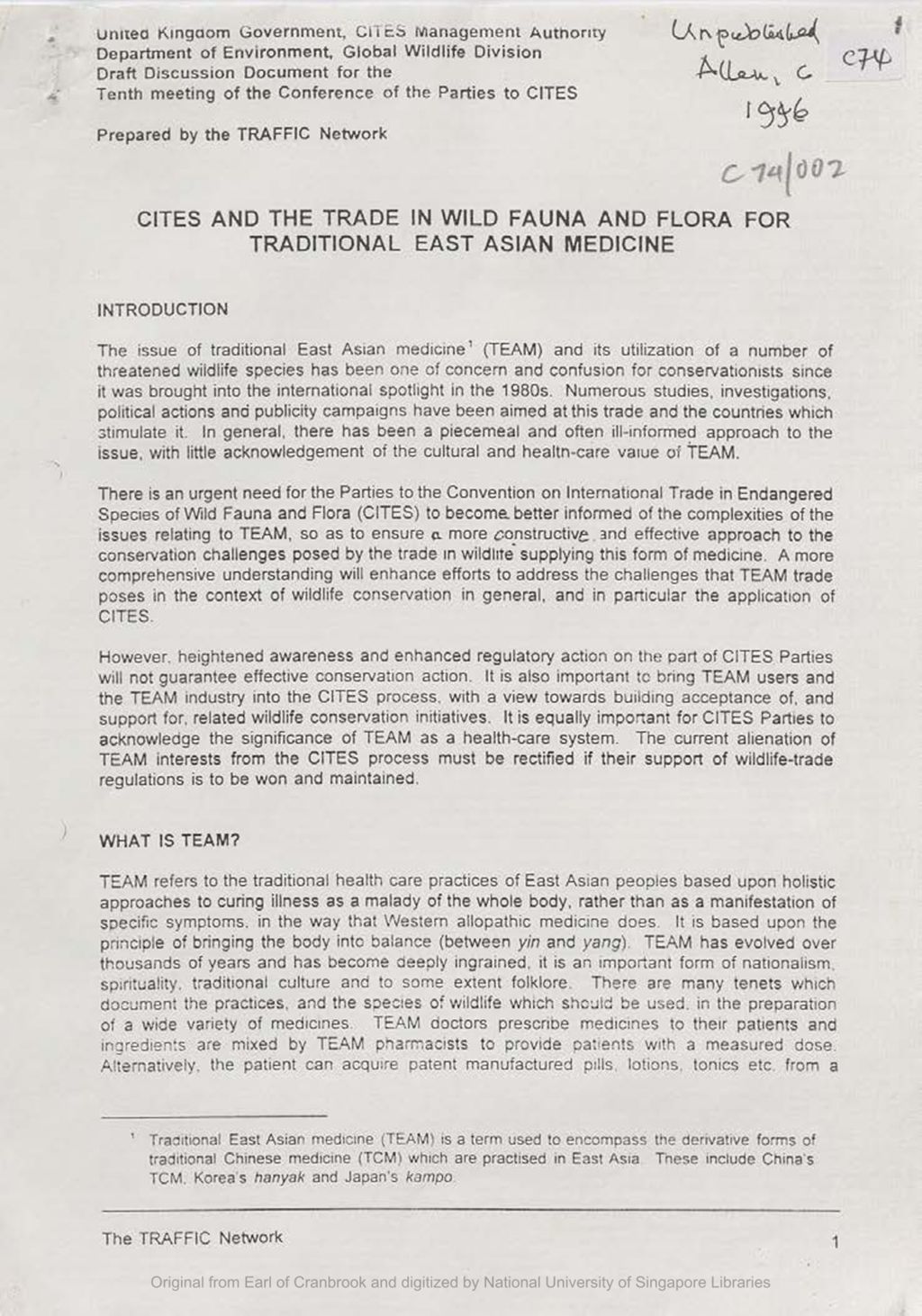 Miniature of CITES [Convention on International Trade in Endangered Species] and the trade in wild fauna and flora for traditional East Asian medicine