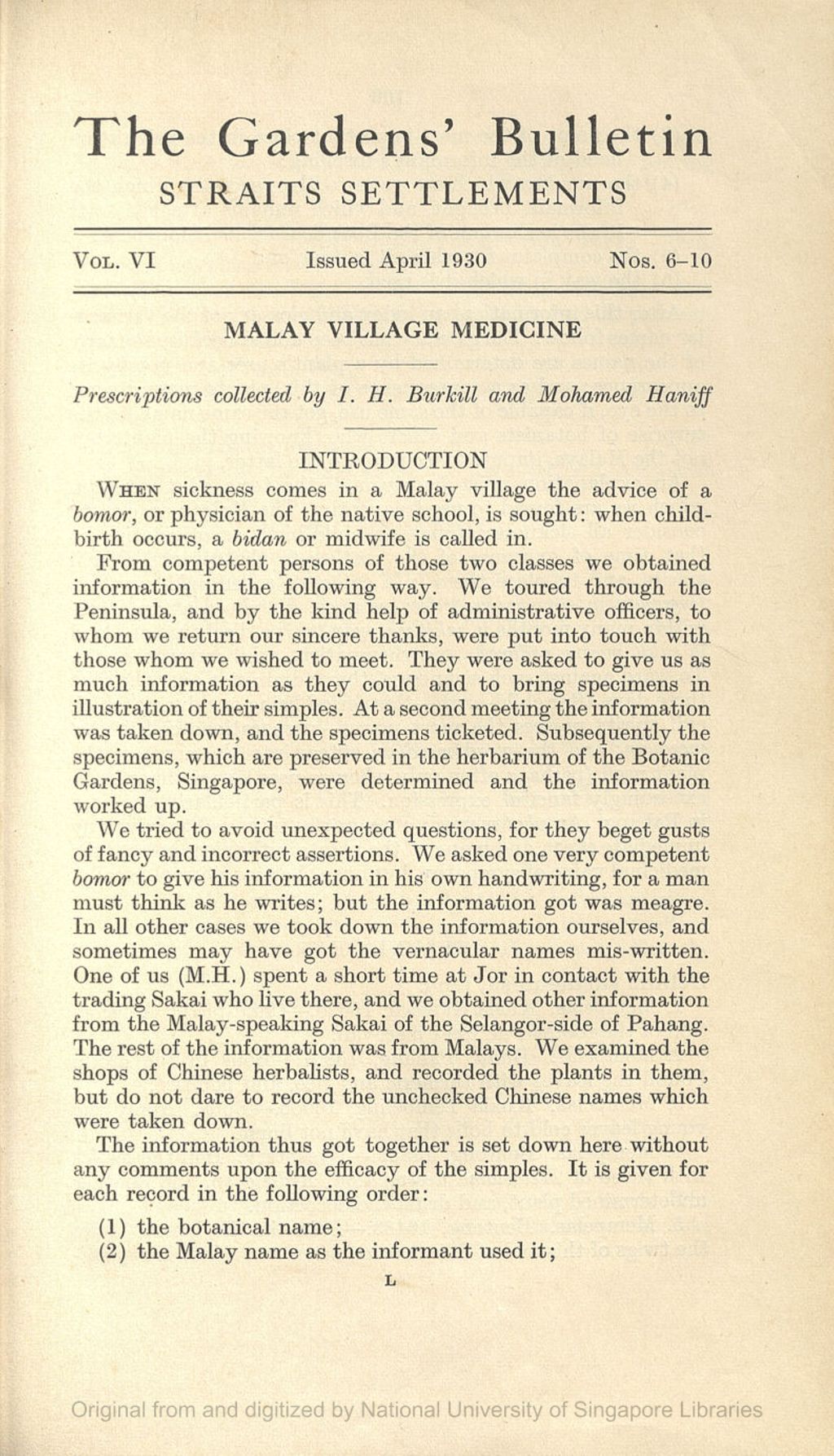 Miniature of Malay Village Medicine: Prescriptions Collected by I. H. Burkill and Mohamed Hanipf