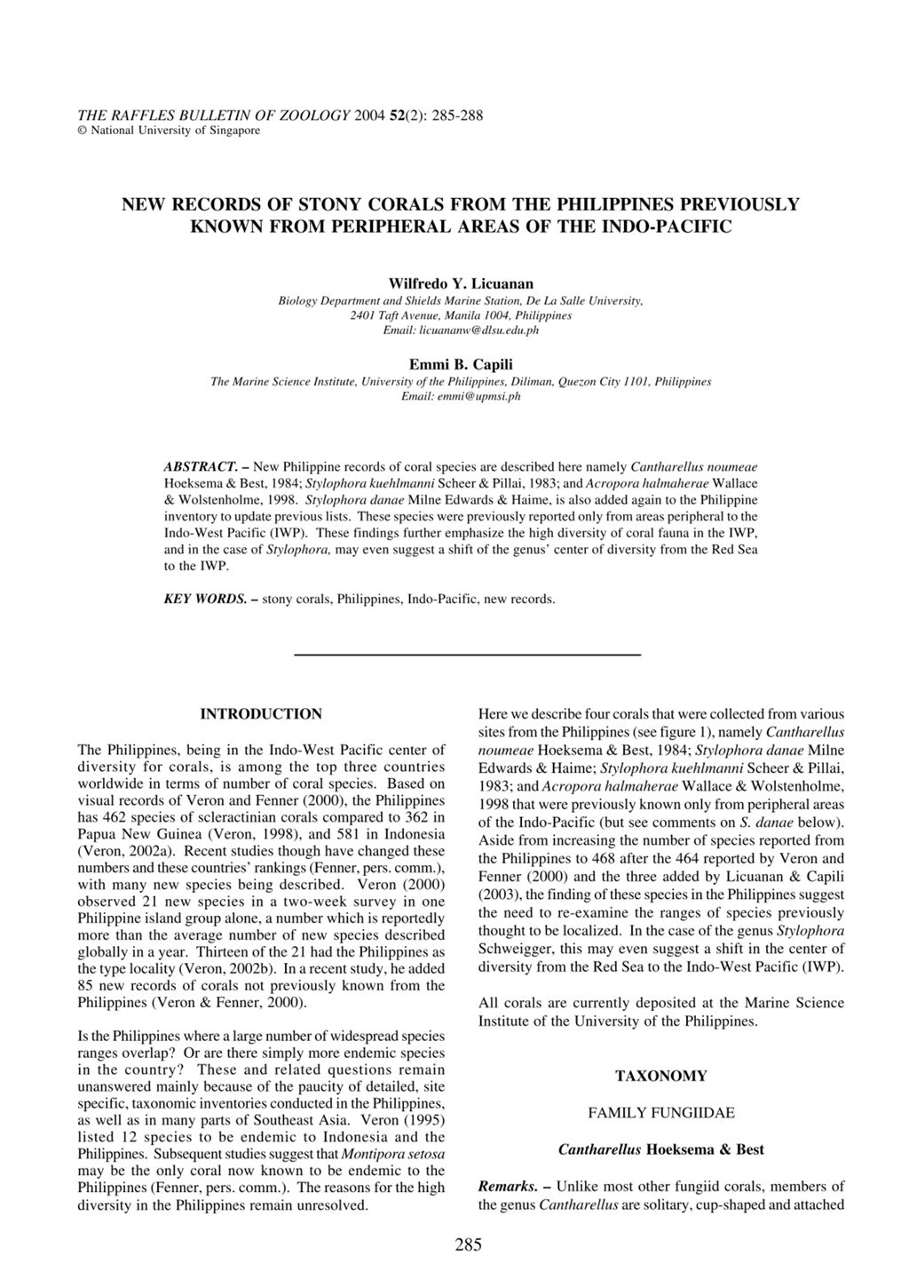 Miniature of New records of stony corals from the Philippines previously known from peripheral areas of the Indo-Pacific