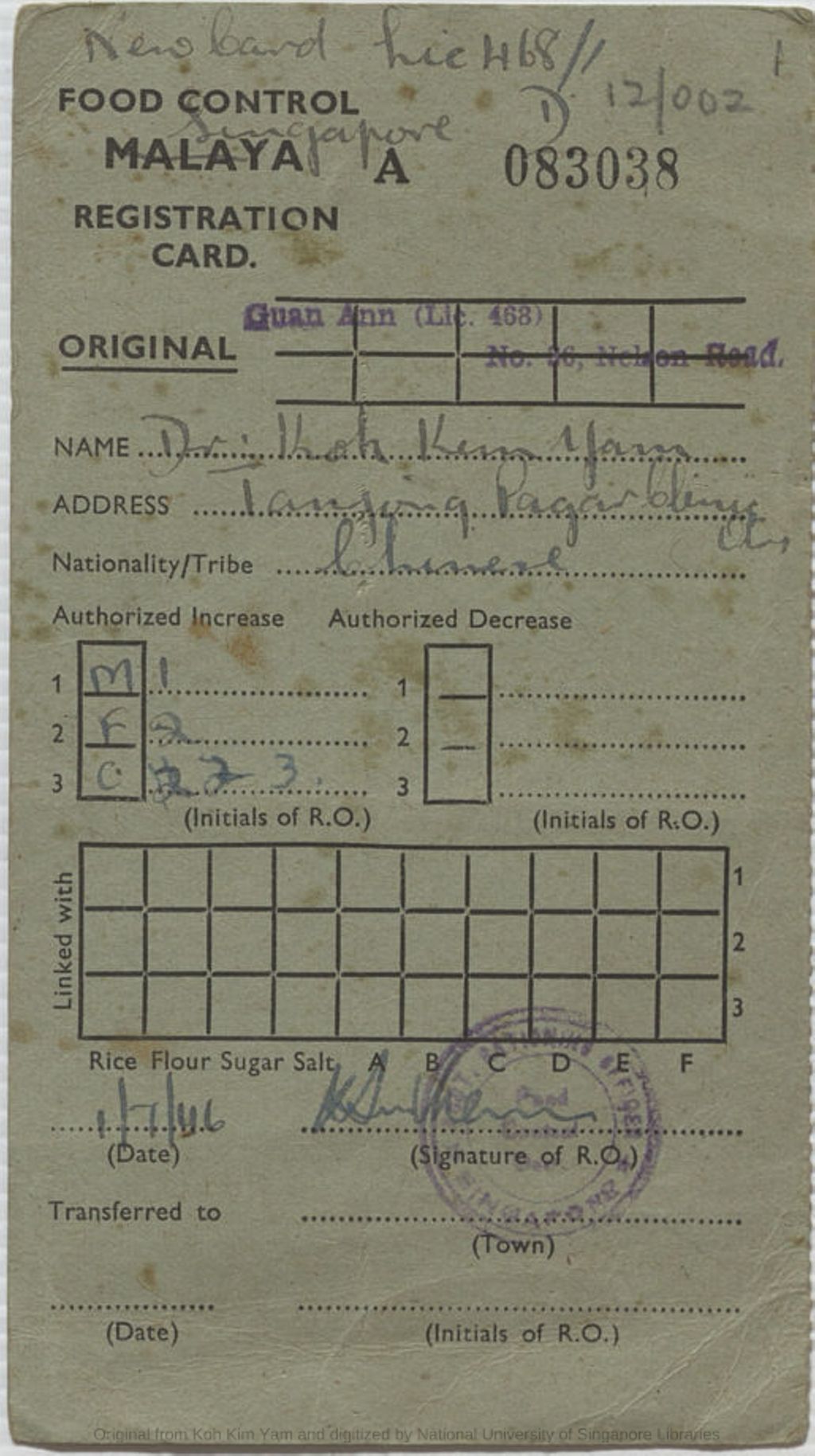 Miniature of Food Control card