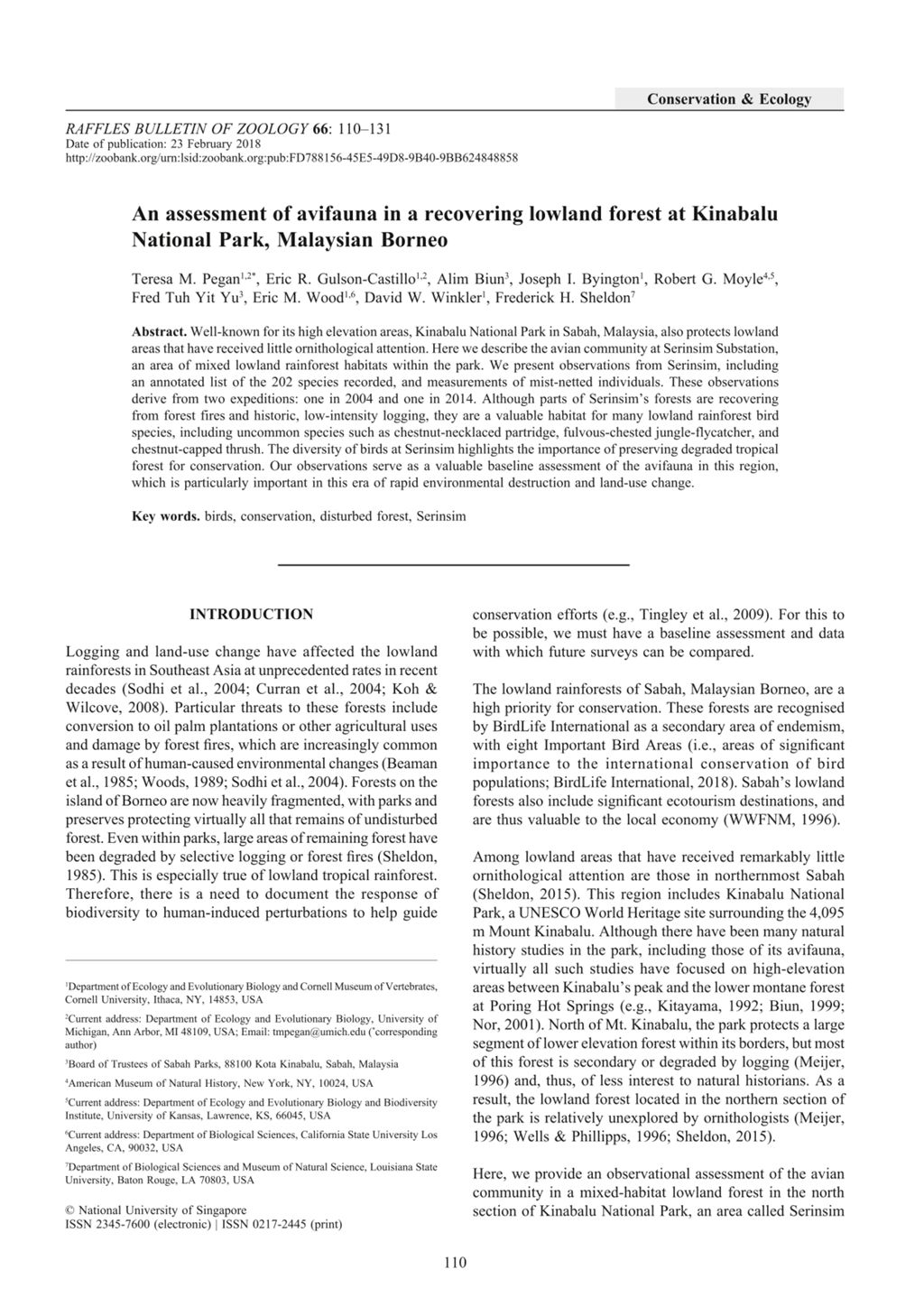 Miniature of An assessment of avifauna in a recovering lowland forest at Kinabalu National Park, Malaysian Borneo