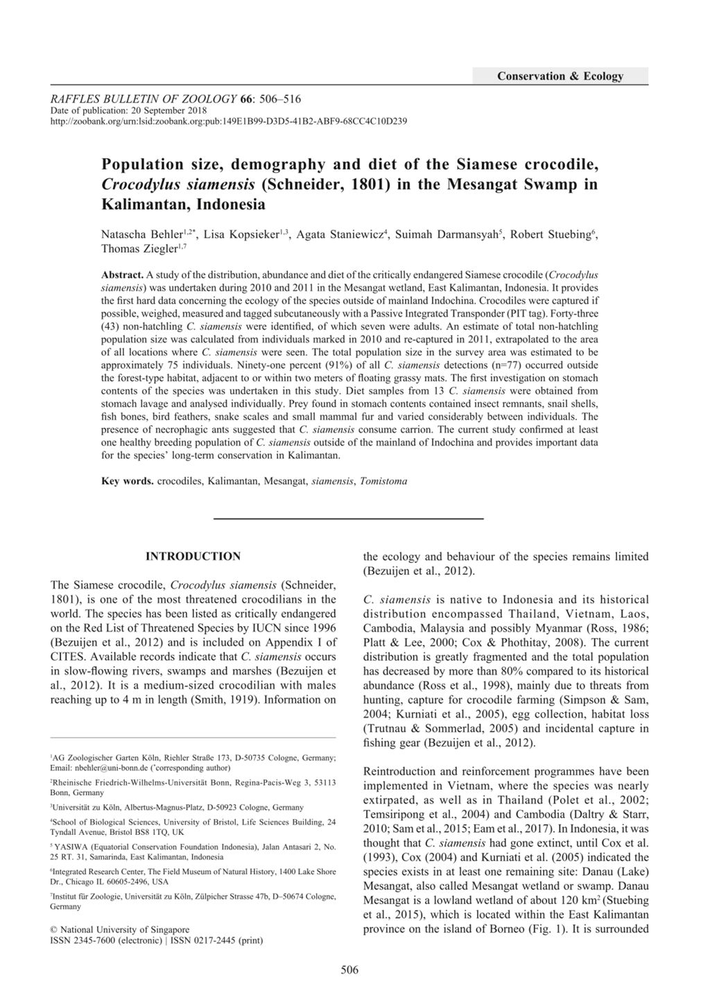 Miniature of Population size, demography and diet of the Siamese crocodile, Crocodylus siamensis (Schneider, 1801) in the Mesangat Swamp in Kalimantan, Indonesia