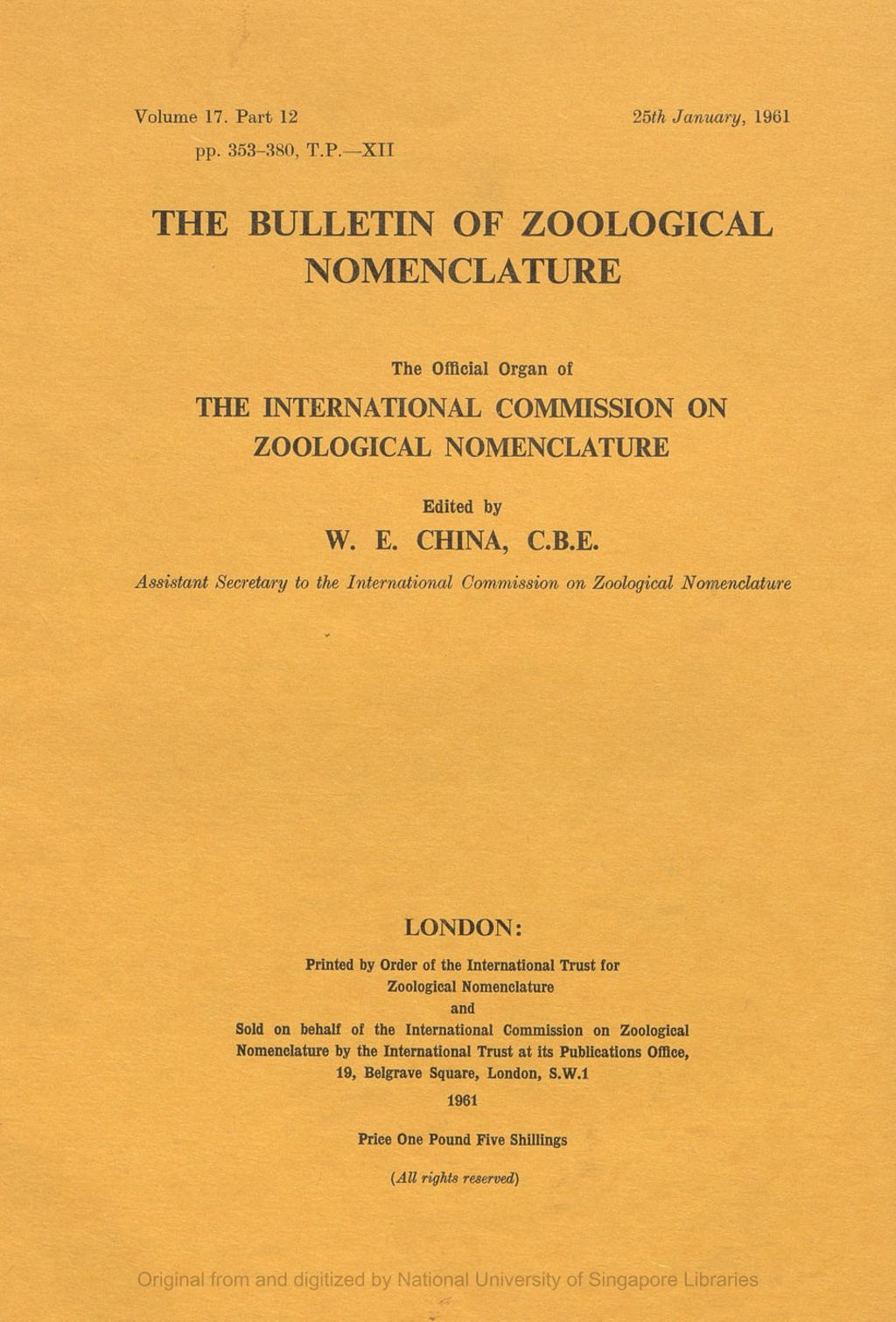 Miniature of International Trust for Zoological Nomenclature: Report and Accounts for 1959