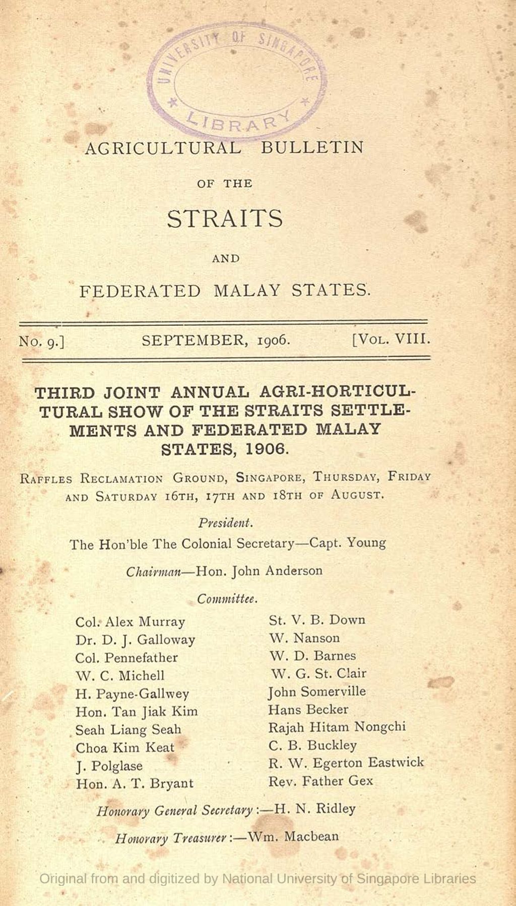 Miniature of Third Joint Annual Agri-Horticultural Show of the Straits Settlements and Federated Malay States, 1906