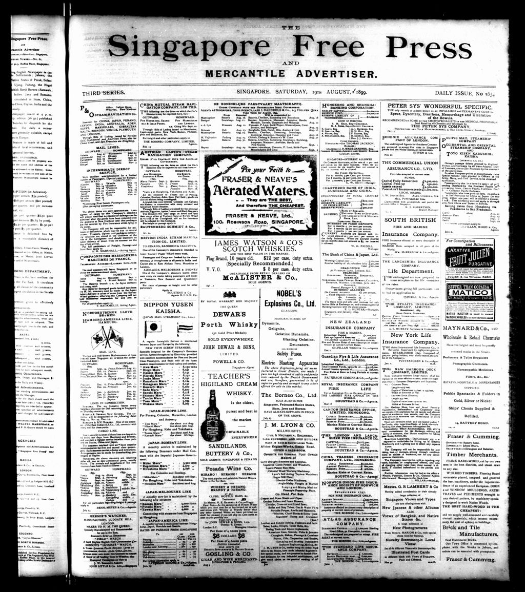 Miniature of Singapore Free Press and Mercantile Advertiser 19 August 1899