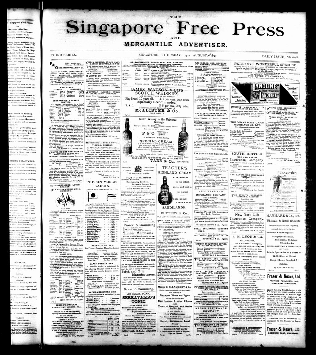 Miniature of Singapore Free Press and Mercantile Advertiser 24 August 1899