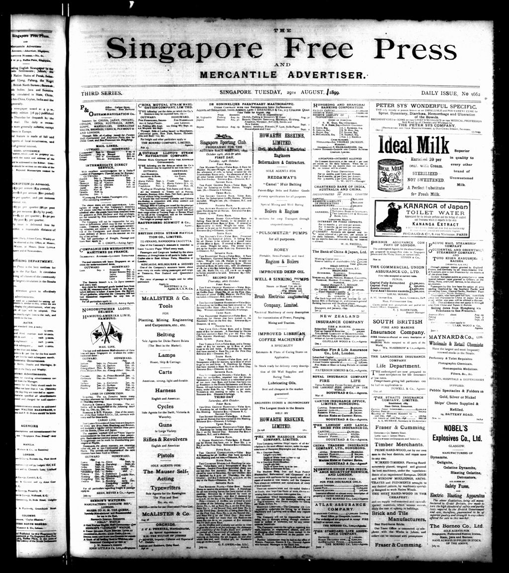 Miniature of Singapore Free Press and Mercantile Advertiser 29 August 1899