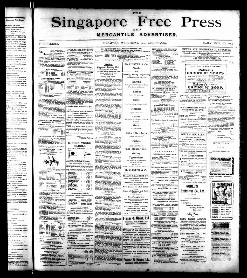 Miniature of Singapore Free Press and Mercantile Advertiser 30 August 1899