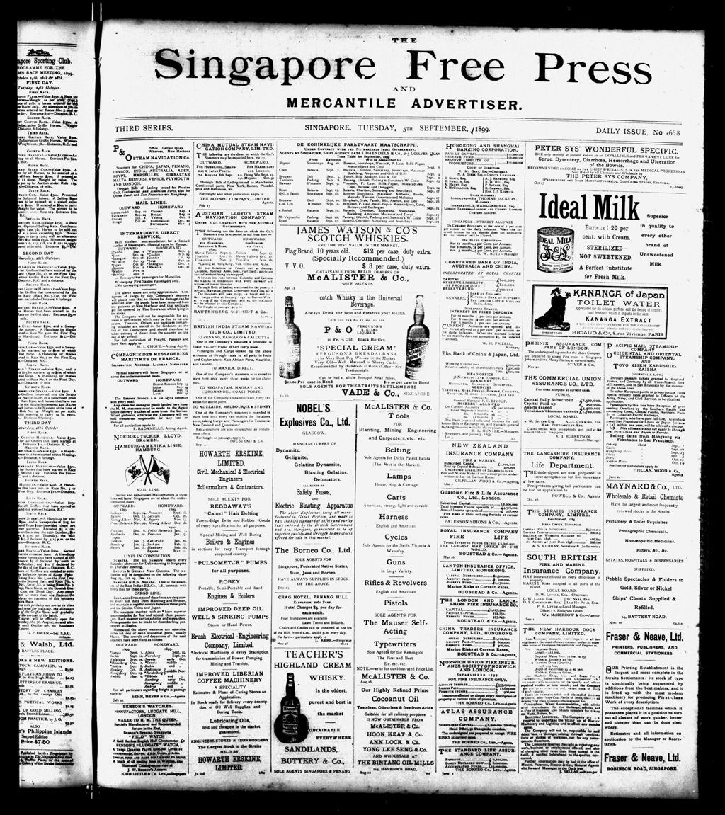 Miniature of Singapore Free Press and Mercantile Advertiser 05 September 1899