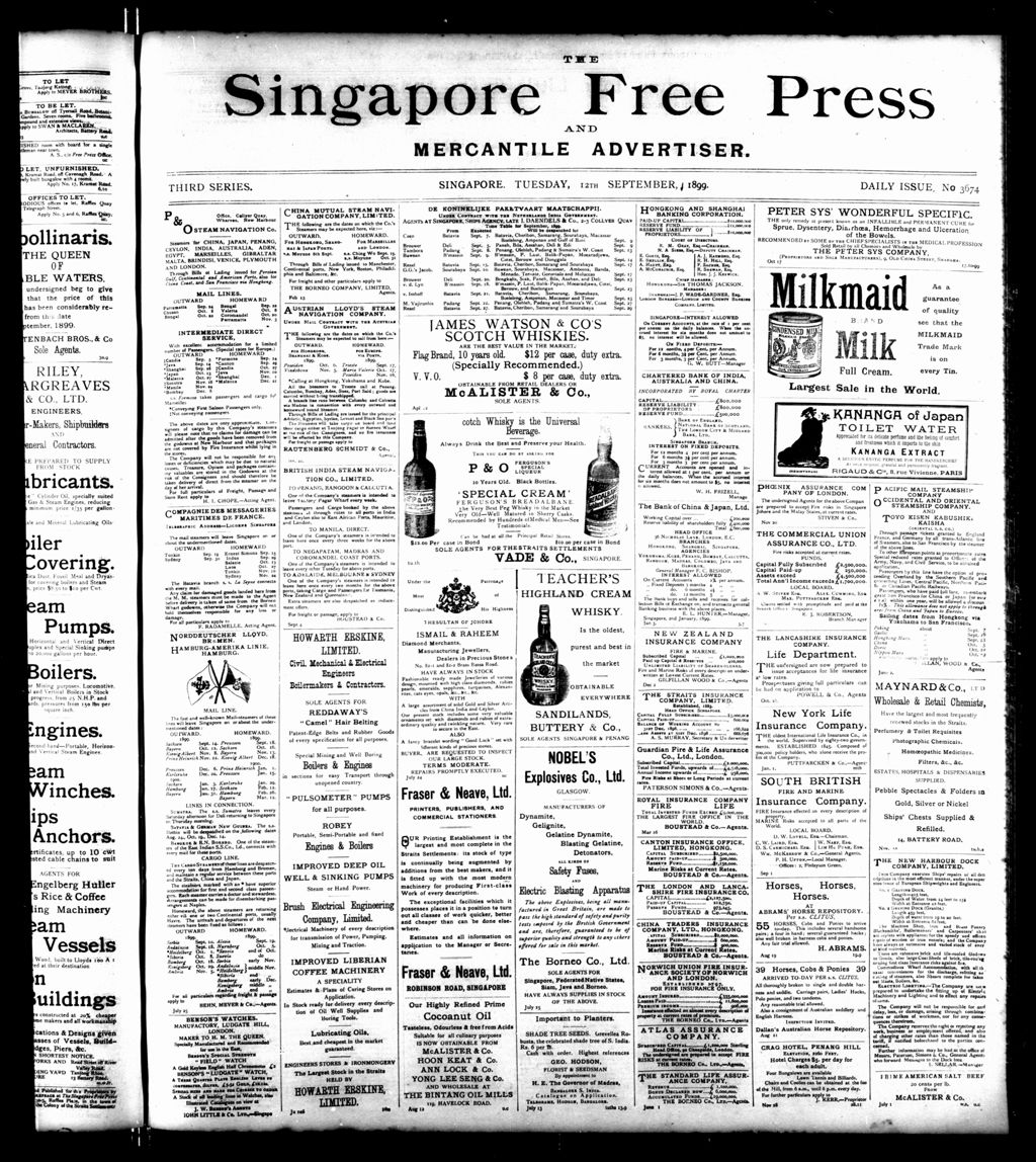 Miniature of Singapore Free Press and Mercantile Advertiser 12 September 1899