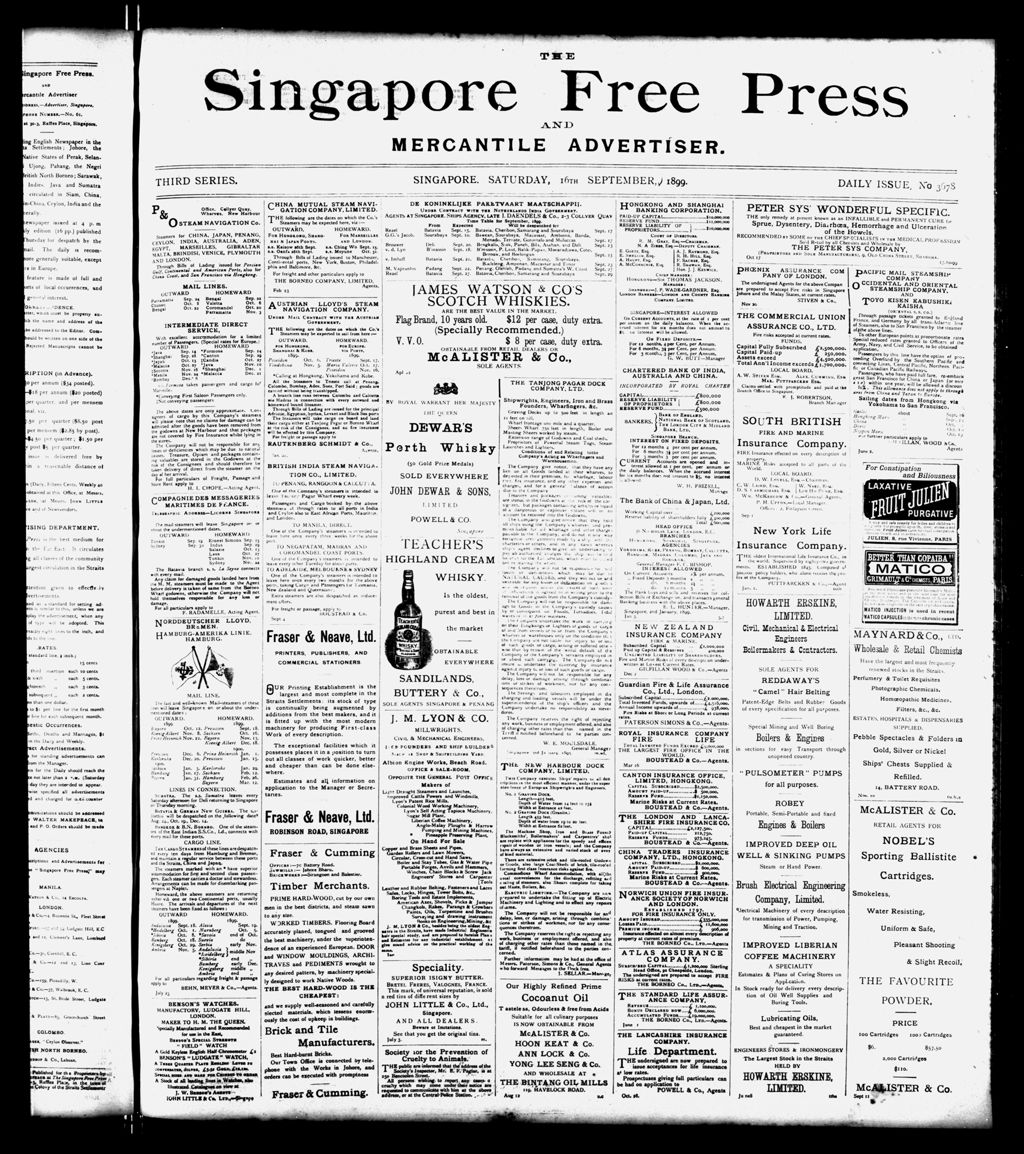 Miniature of Singapore Free Press and Mercantile Advertiser 16 September 1899