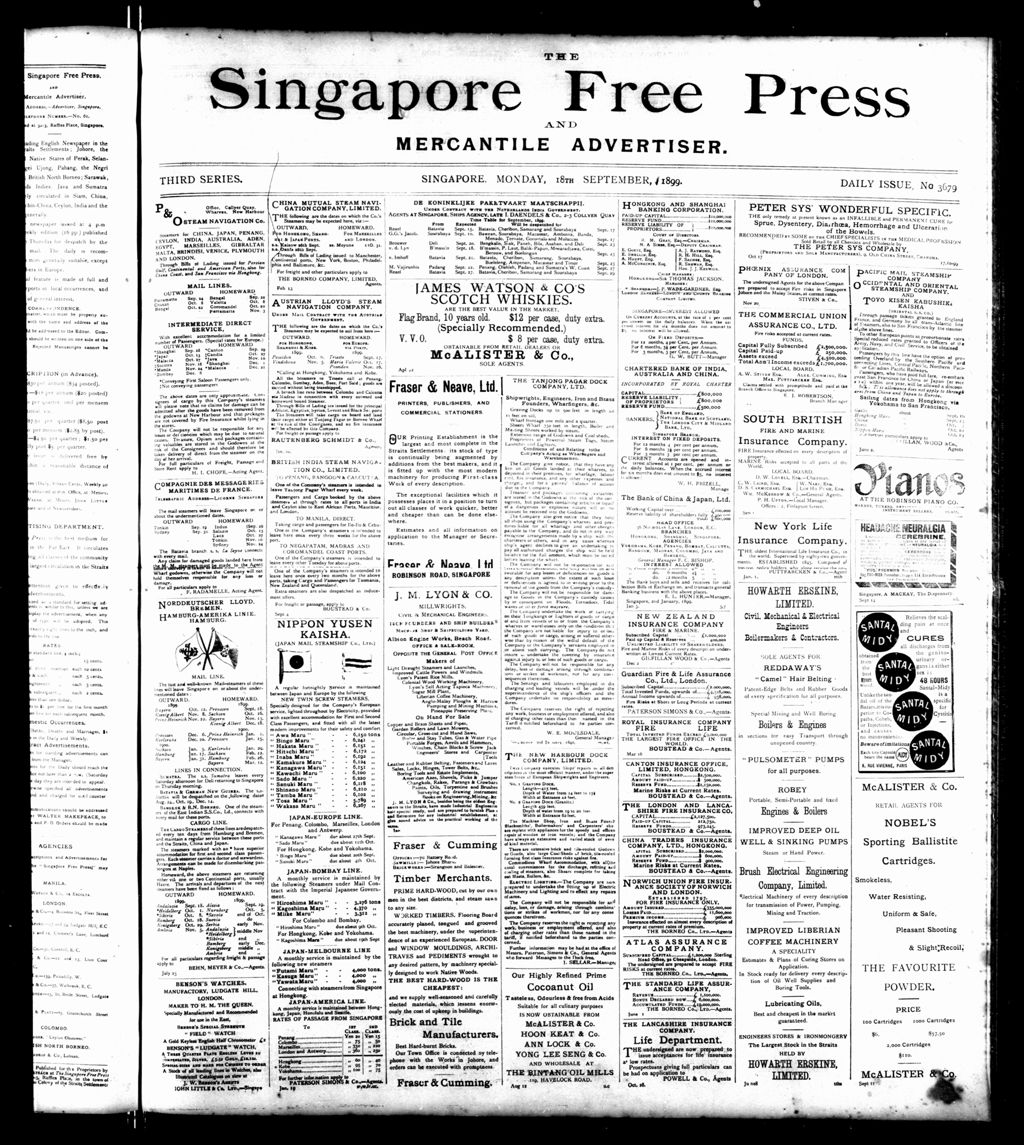 Miniature of Singapore Free Press and Mercantile Advertiser 18 September 1899