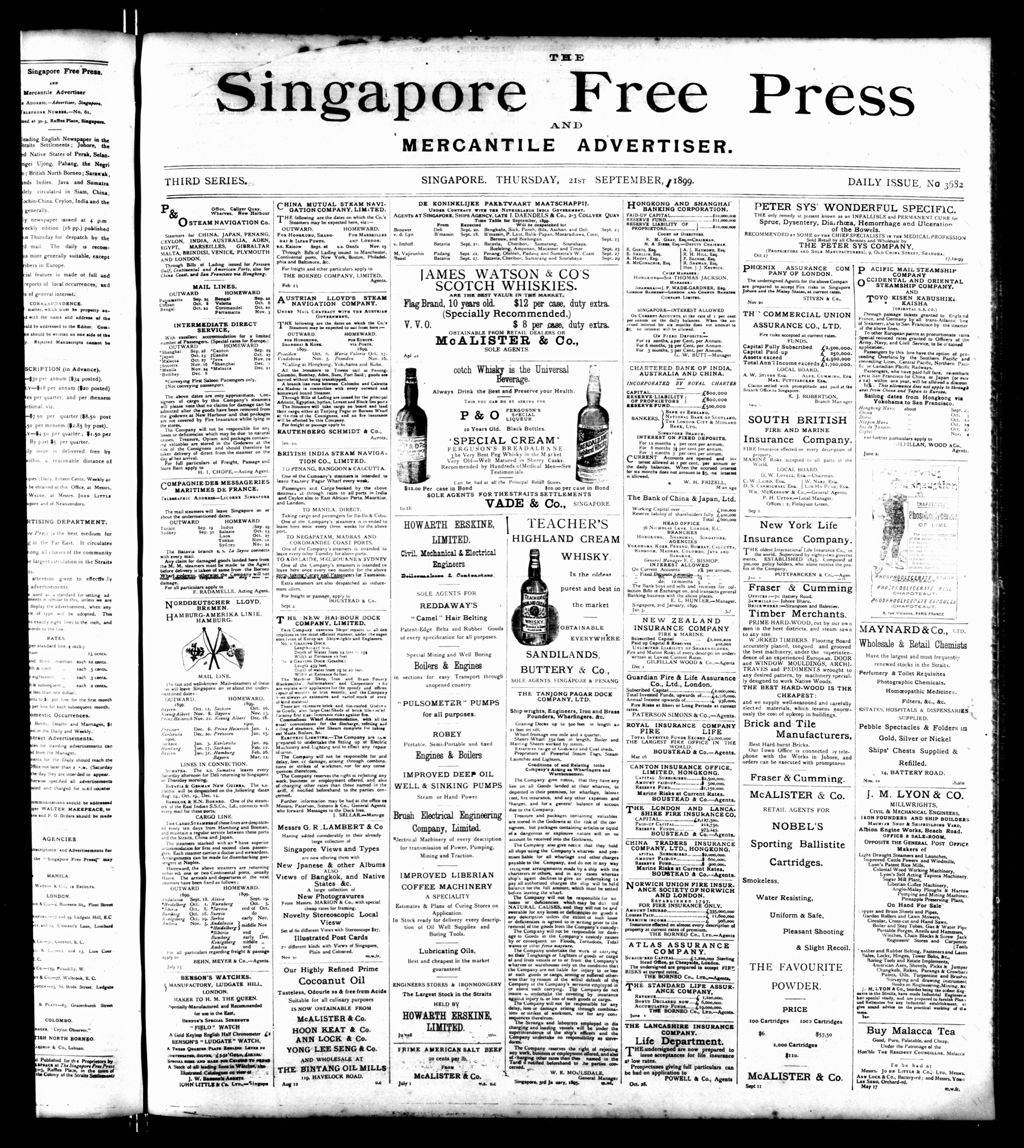 Miniature of Singapore Free Press and Mercantile Advertiser 21 September 1899