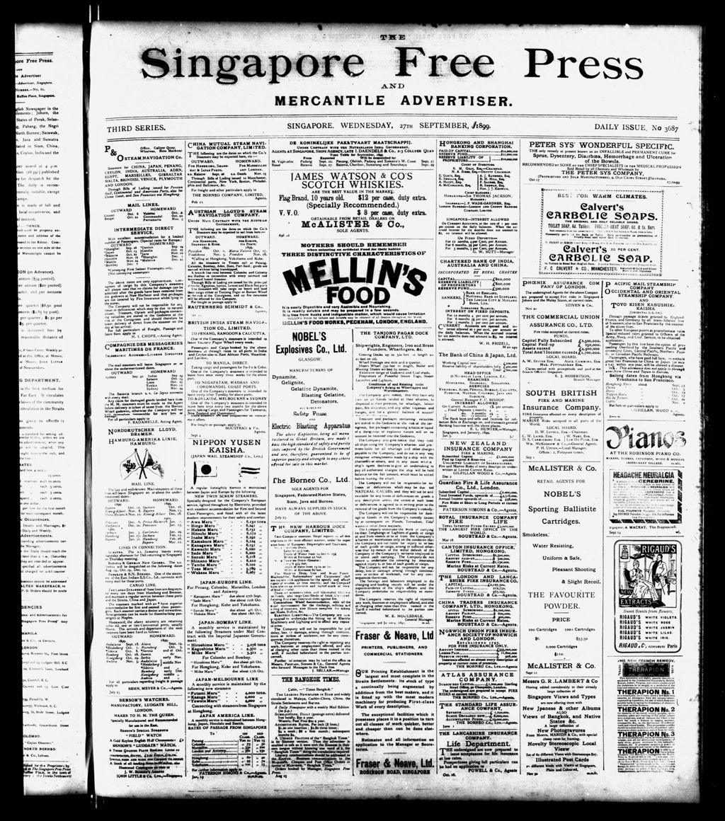 Miniature of Singapore Free Press and Mercantile Advertiser 27 September 1899