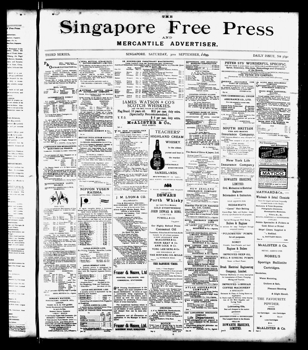 Miniature of Singapore Free Press and Mercantile Advertiser 30 September 1899