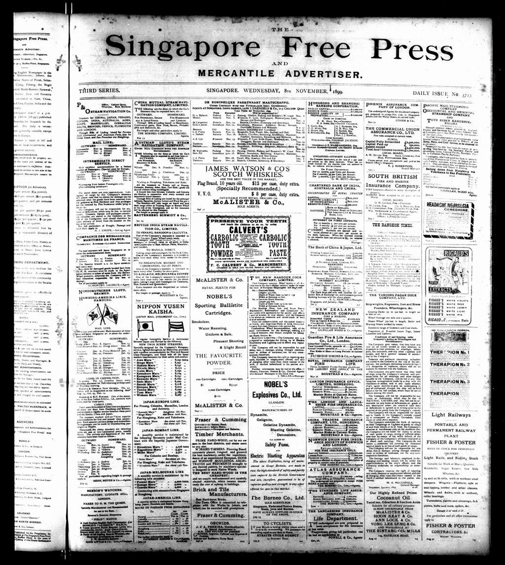 Miniature of Singapore Free Press and Mercantile Advertiser 08 November 1899