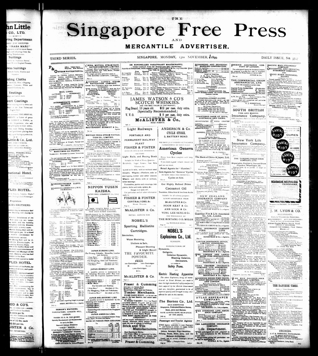 Miniature of Singapore Free Press and Mercantile Advertiser 13 November 1899