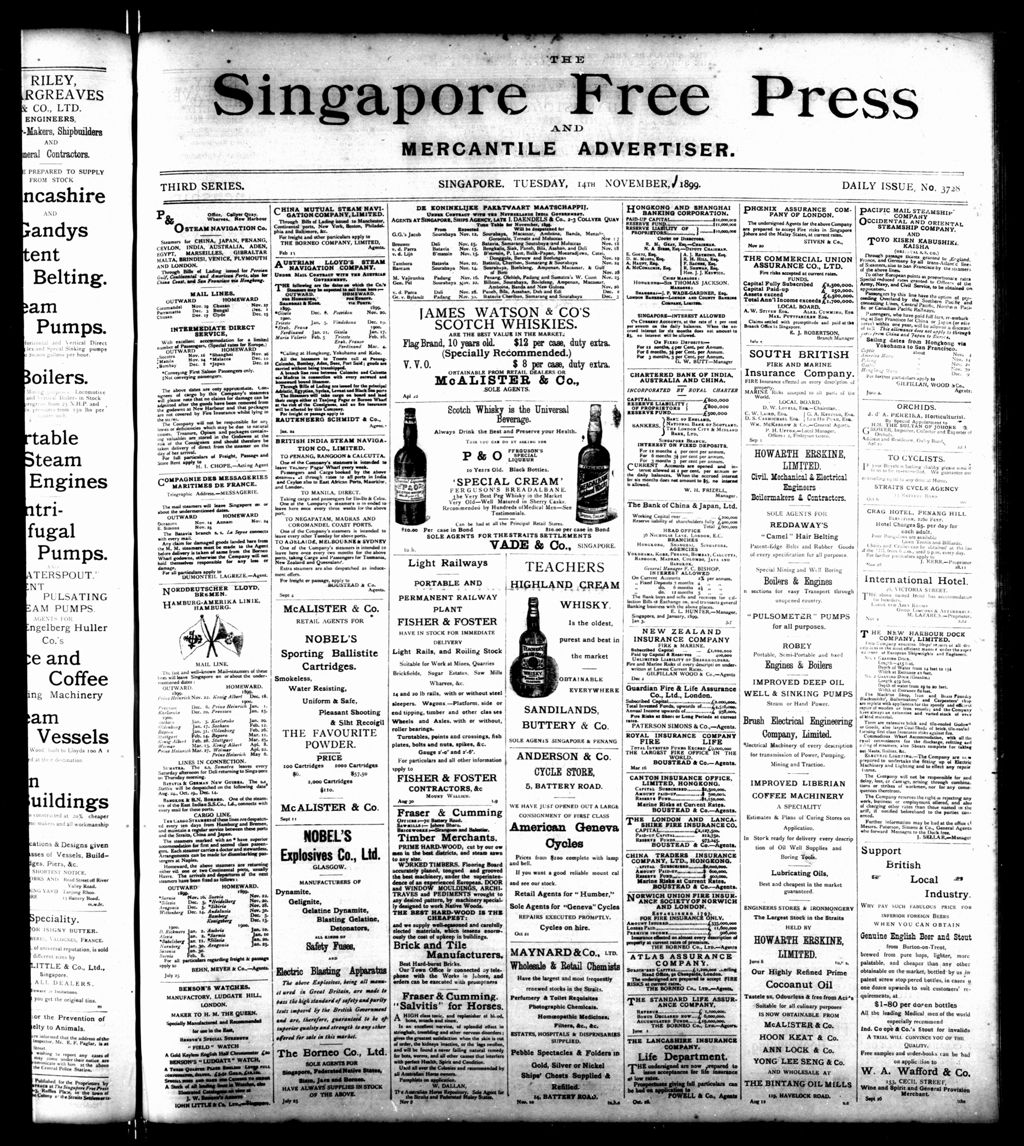 Miniature of Singapore Free Press and Mercantile Advertiser 14 November 1899