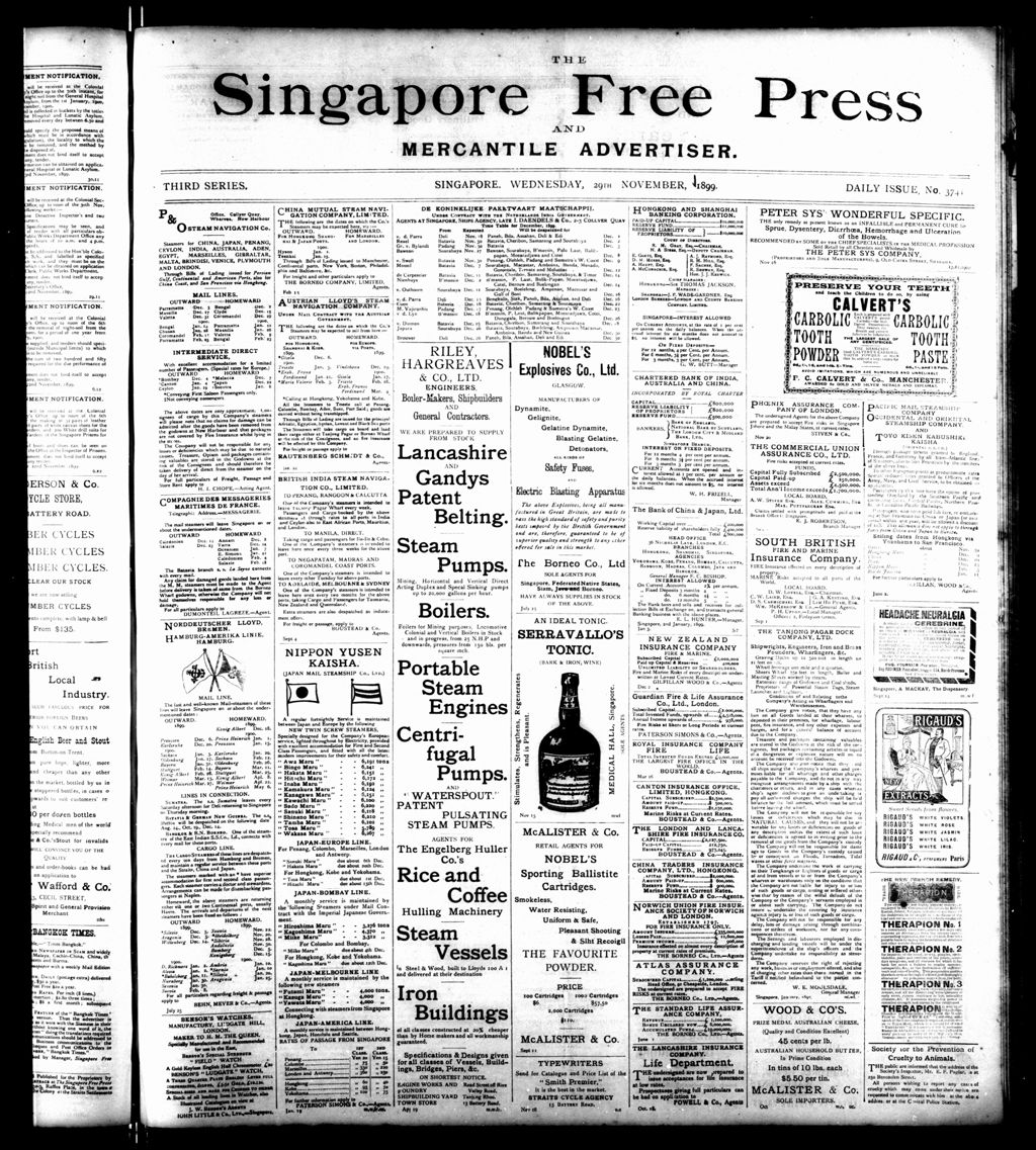 Miniature of Singapore Free Press and Mercantile Advertiser 29 November 1899