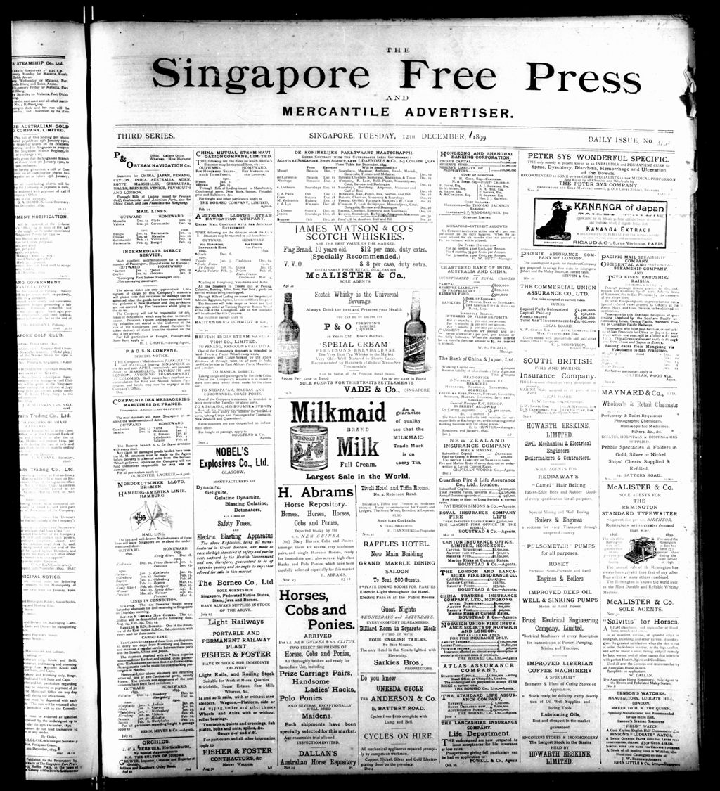 Miniature of Singapore Free Press and Mercantile Advertiser 12 December 1899