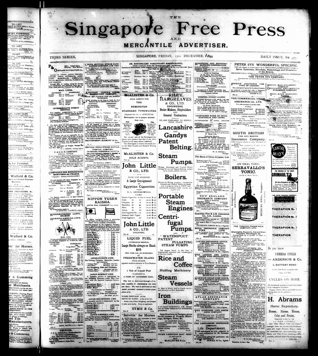 Miniature of Singapore Free Press and Mercantile Advertiser 15 December 1899