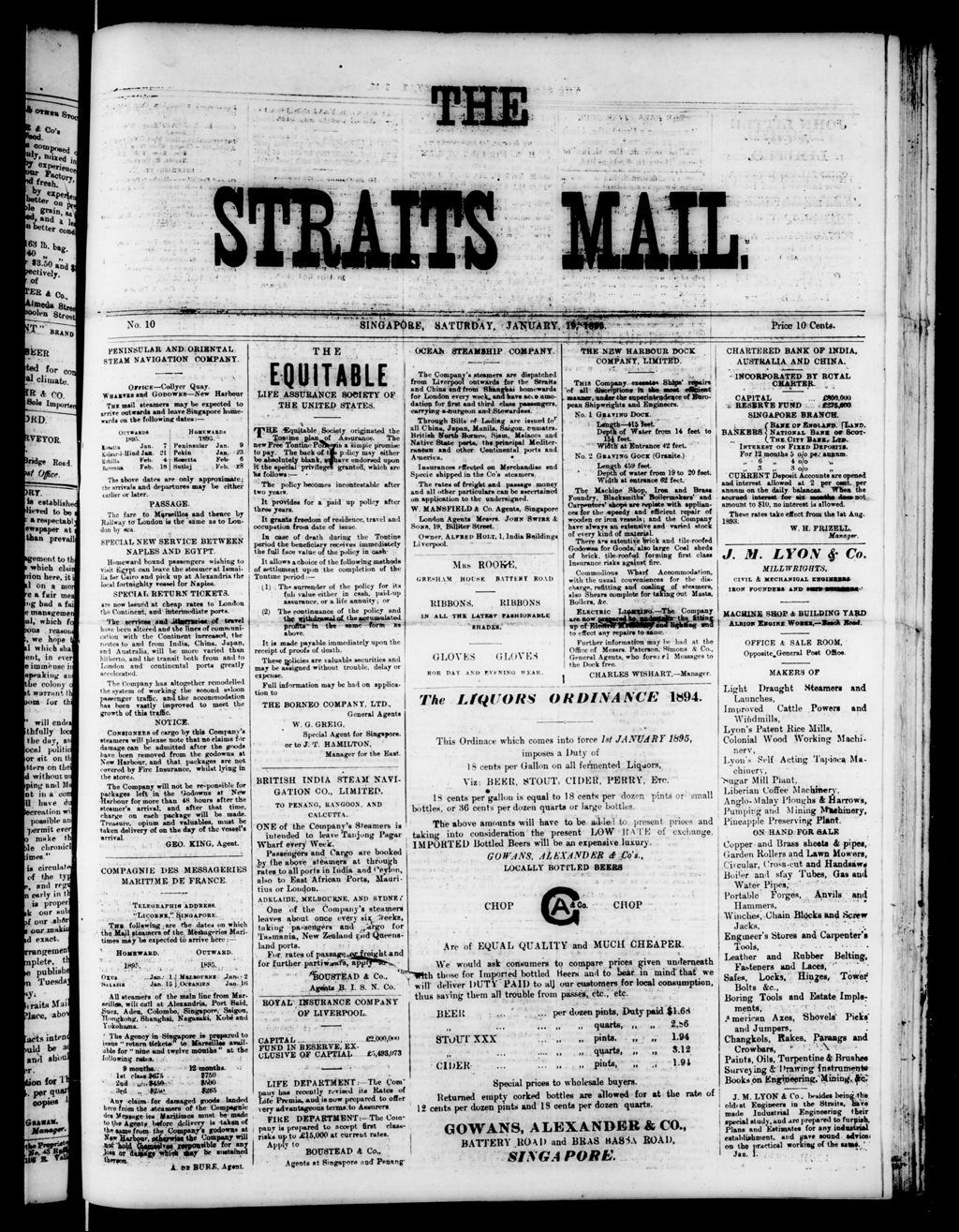 Miniature of Straits Mail  19 January 1895