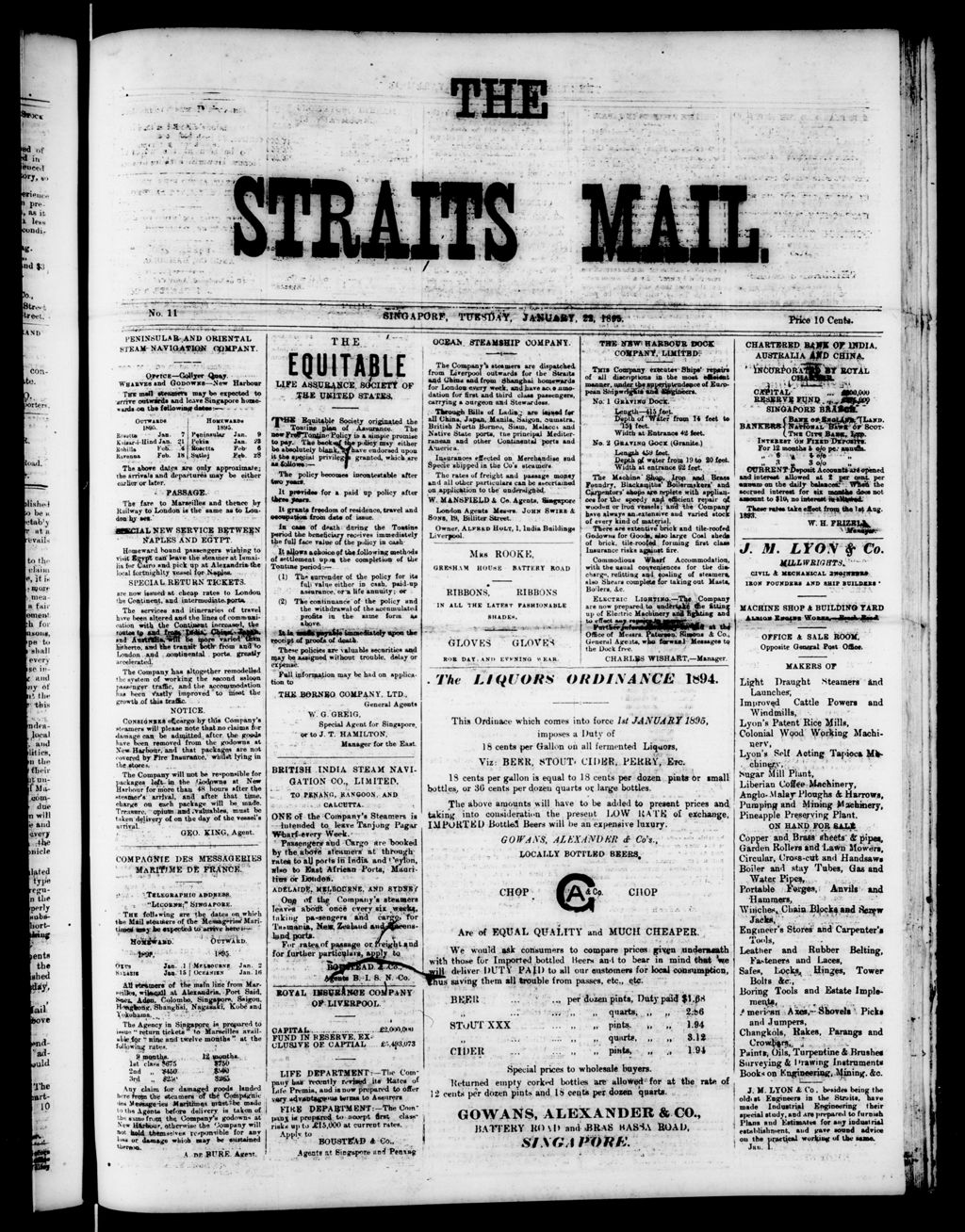 Miniature of Straits Mail  22 January 1895