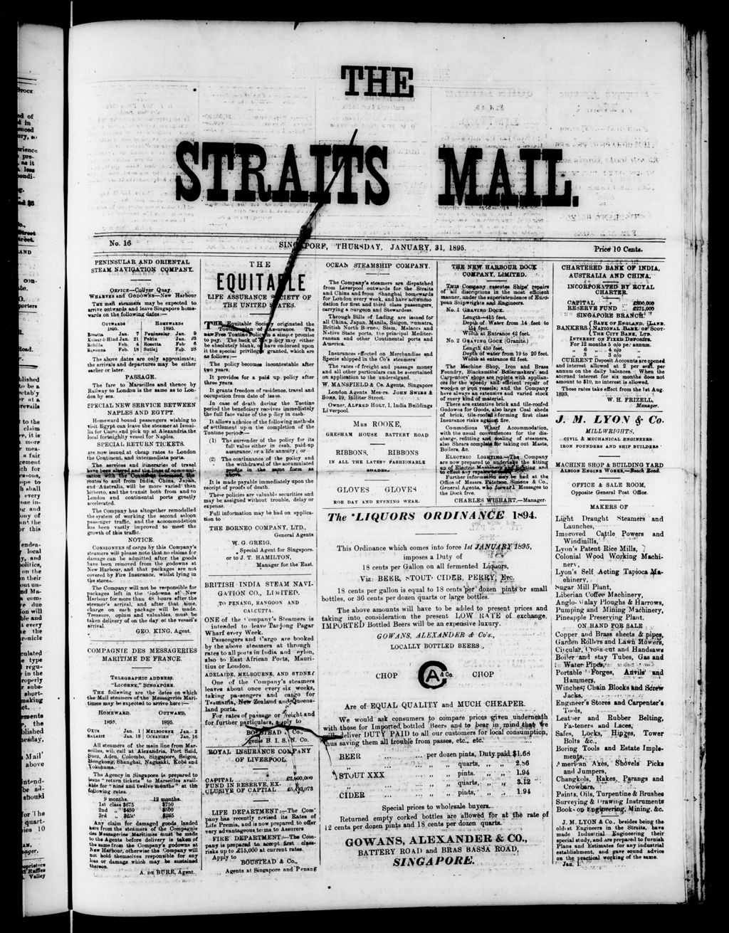 Miniature of Straits Mail  31 January 1895