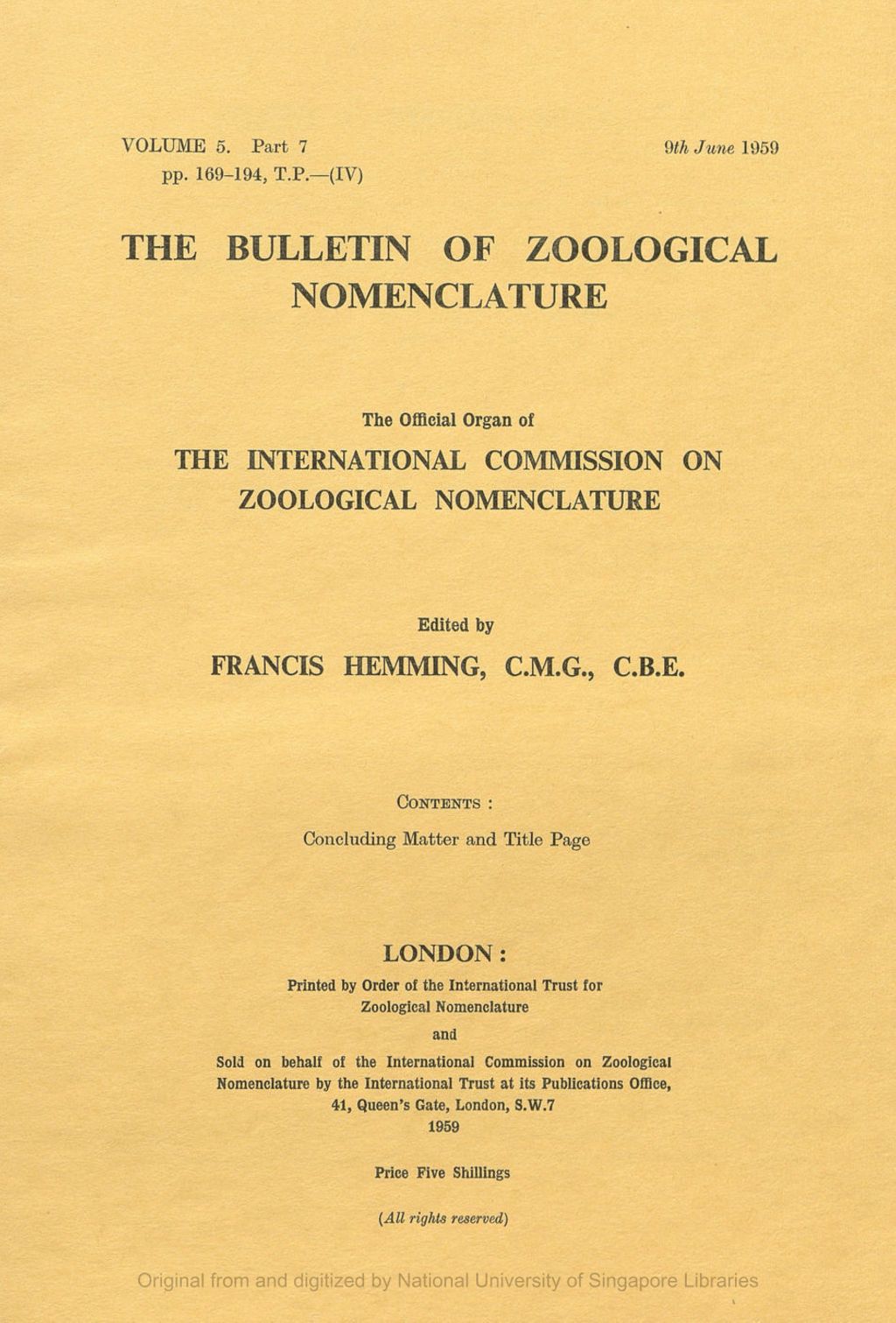 Miniature of Report by the Secretary to the International Commission on Zoological Nomenclature on the Work of the Secretariat of the Commission During the Period 1936-1948