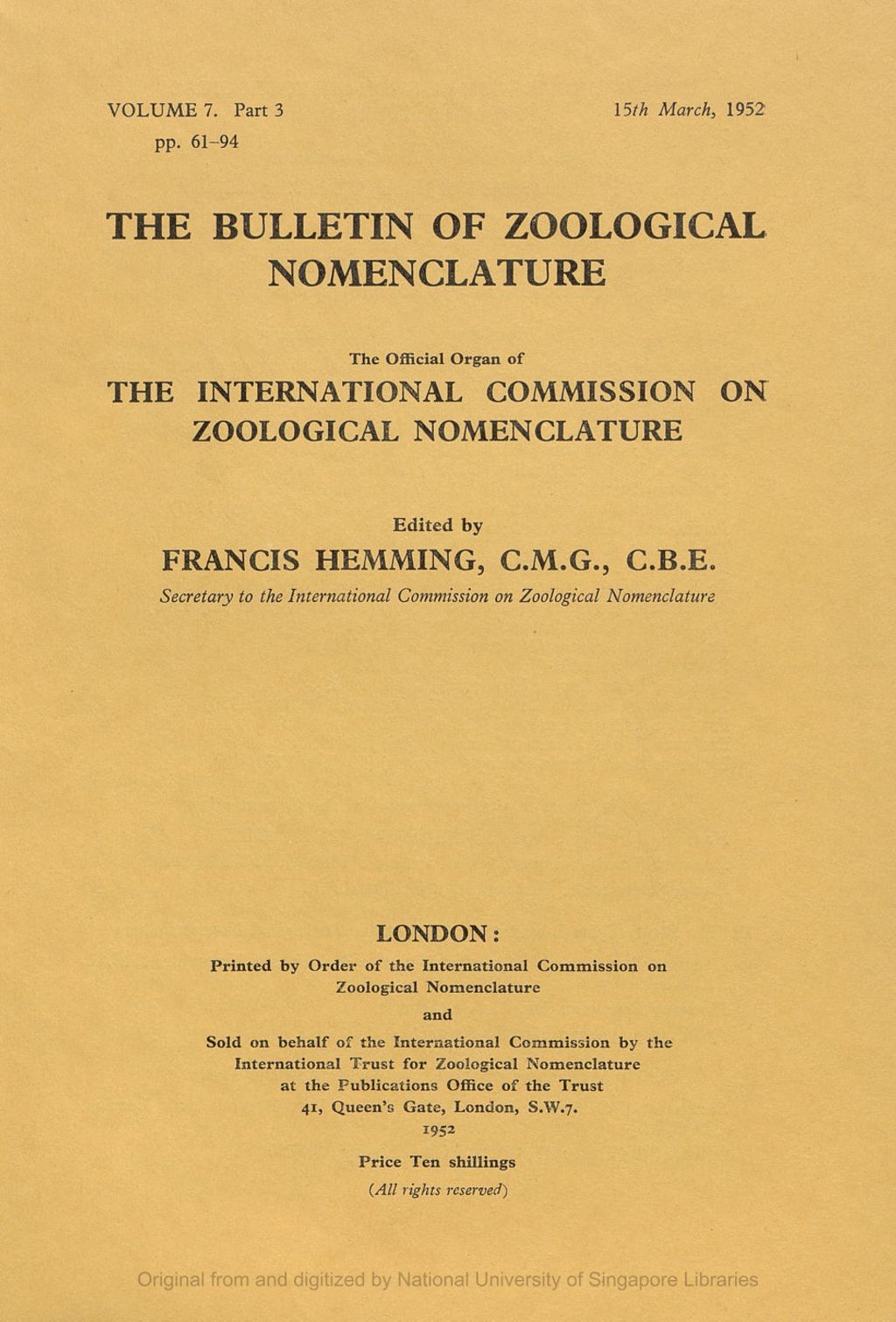 Miniature of Proposed Clarification, Amendment and Expansion of the Provisions in the Regles Relating to the Formation of the Names of Families and Subordinate Categories of Suprageneric Rank: an Appeal to Zoologists for Advice