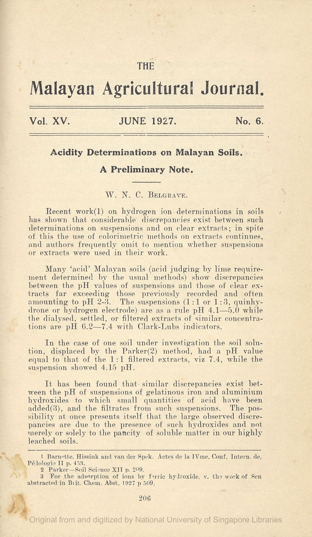 Miniature of Acidity Determinations on Malayan Soils