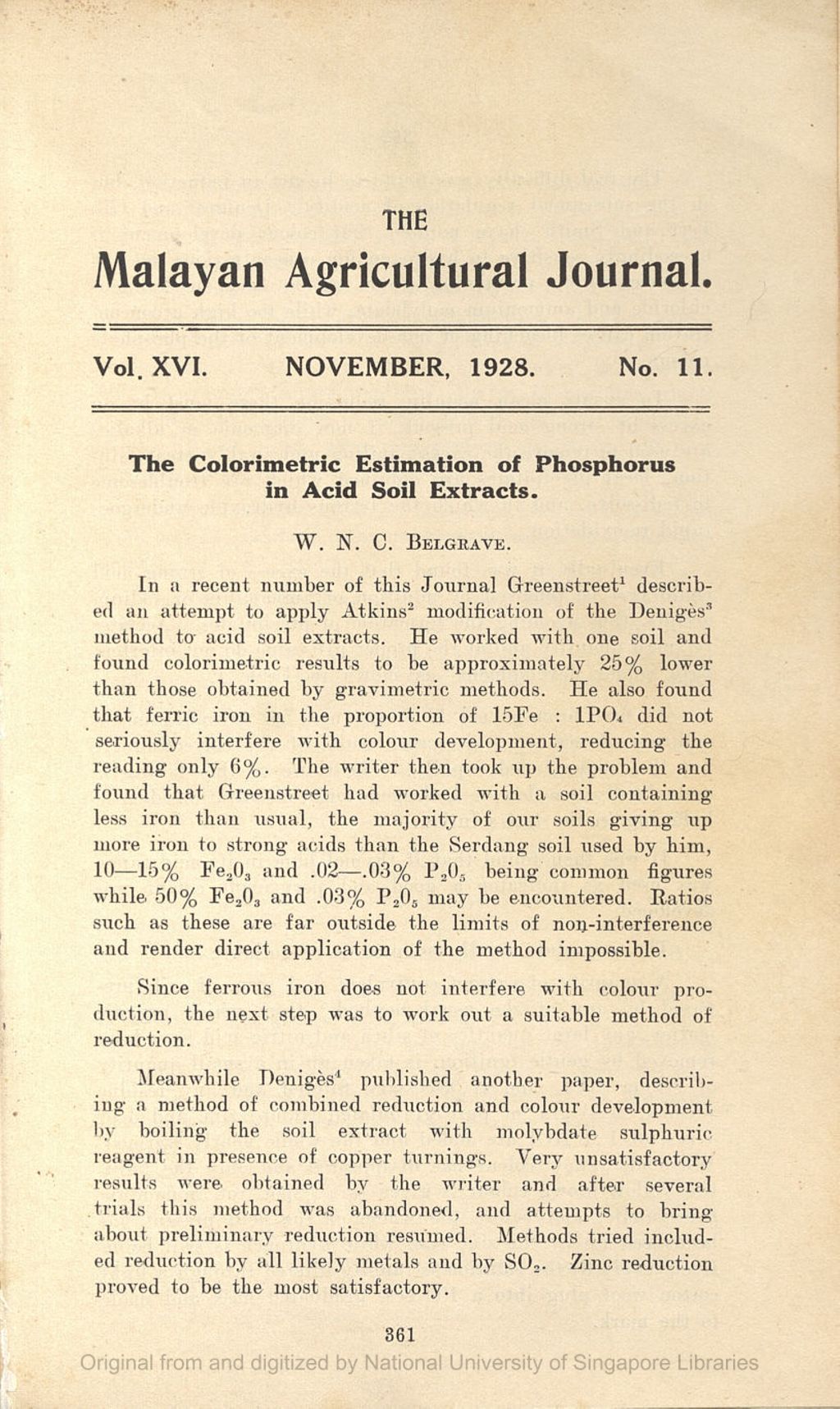 Miniature of The Colorimetric Estimation of Phosphorus in Acid Soil Extracts