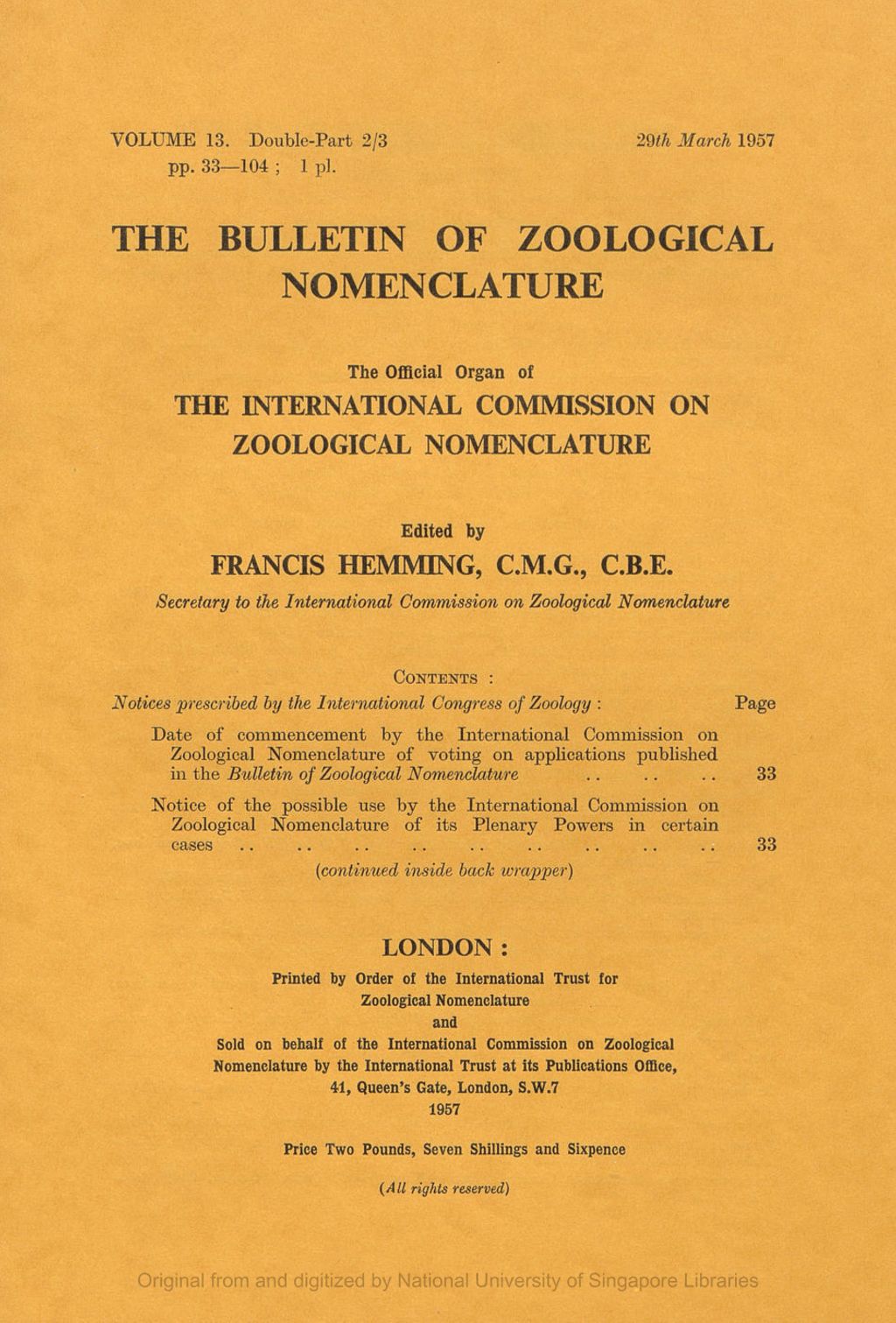 Miniature of Proposed Addition to the Official Index of Rejected and Invalid Works in Zoological Nomenclature of the Title of the German Translation by Martini (F.H.W.) Published in 1767 Under the Title Kurze Abhandlung von den Conchylien of the Work by Geoffroy (E.L.) Published in the Same Year Under the Title Traite Sommaire des Coquilles